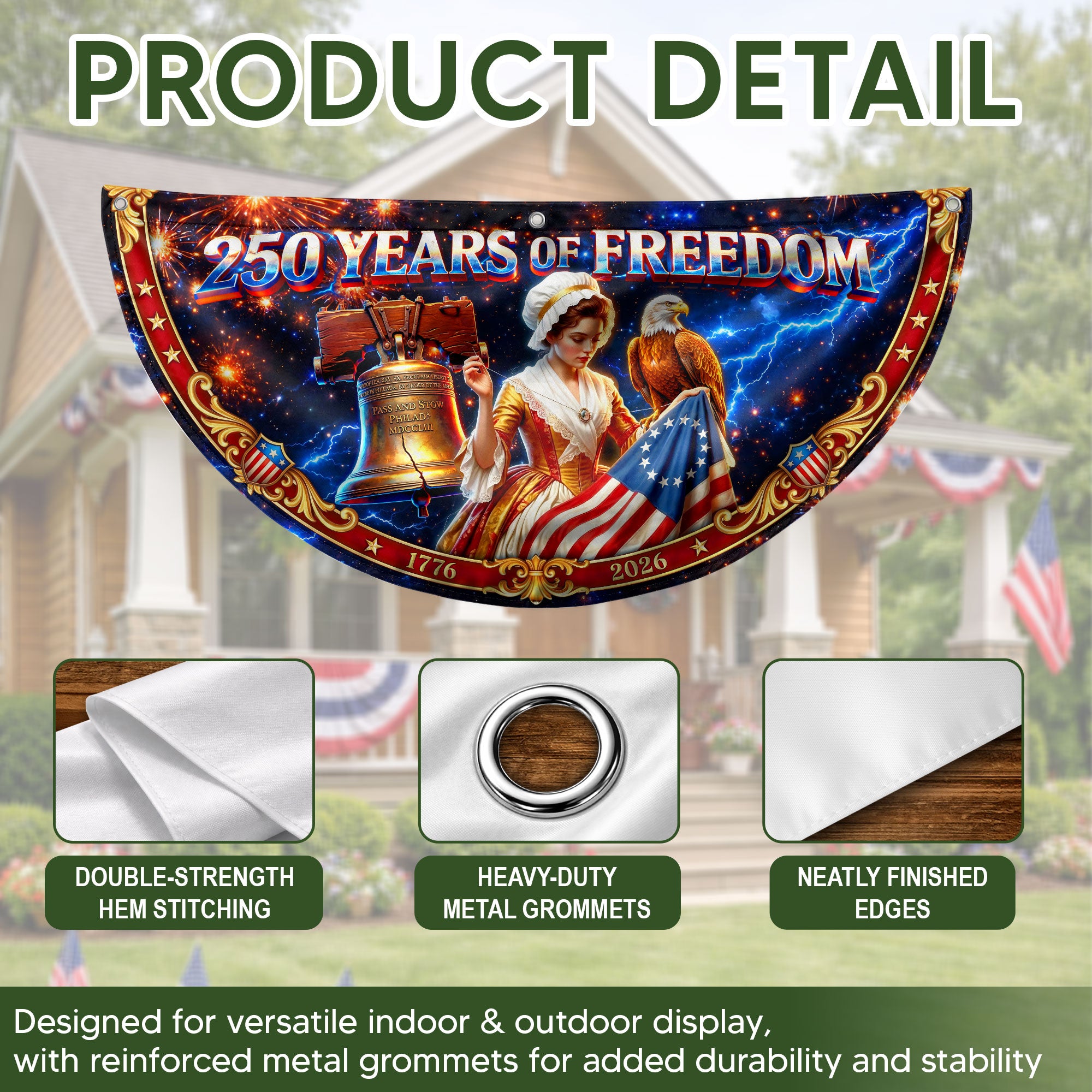 250 Years United States Fence Flag 1776-2026 Patriotic Lady Liberty