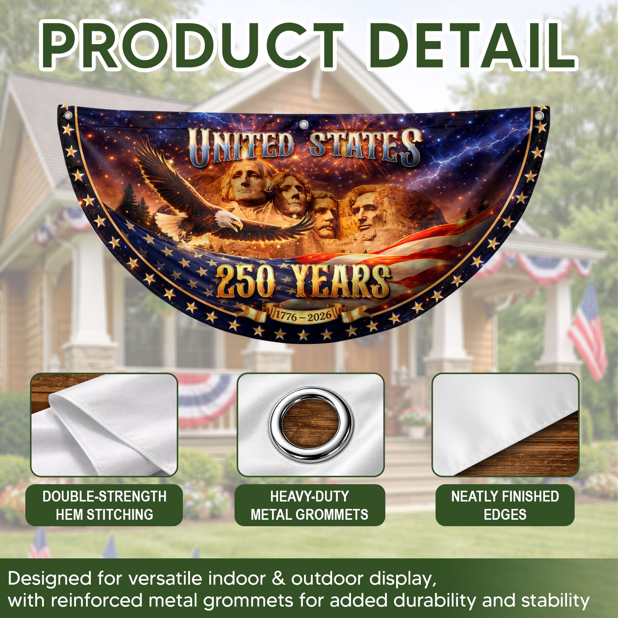 Mount Rushmore 250 Years United States Fence Flag 1776-2026 Patriotic Outdoor Banner
