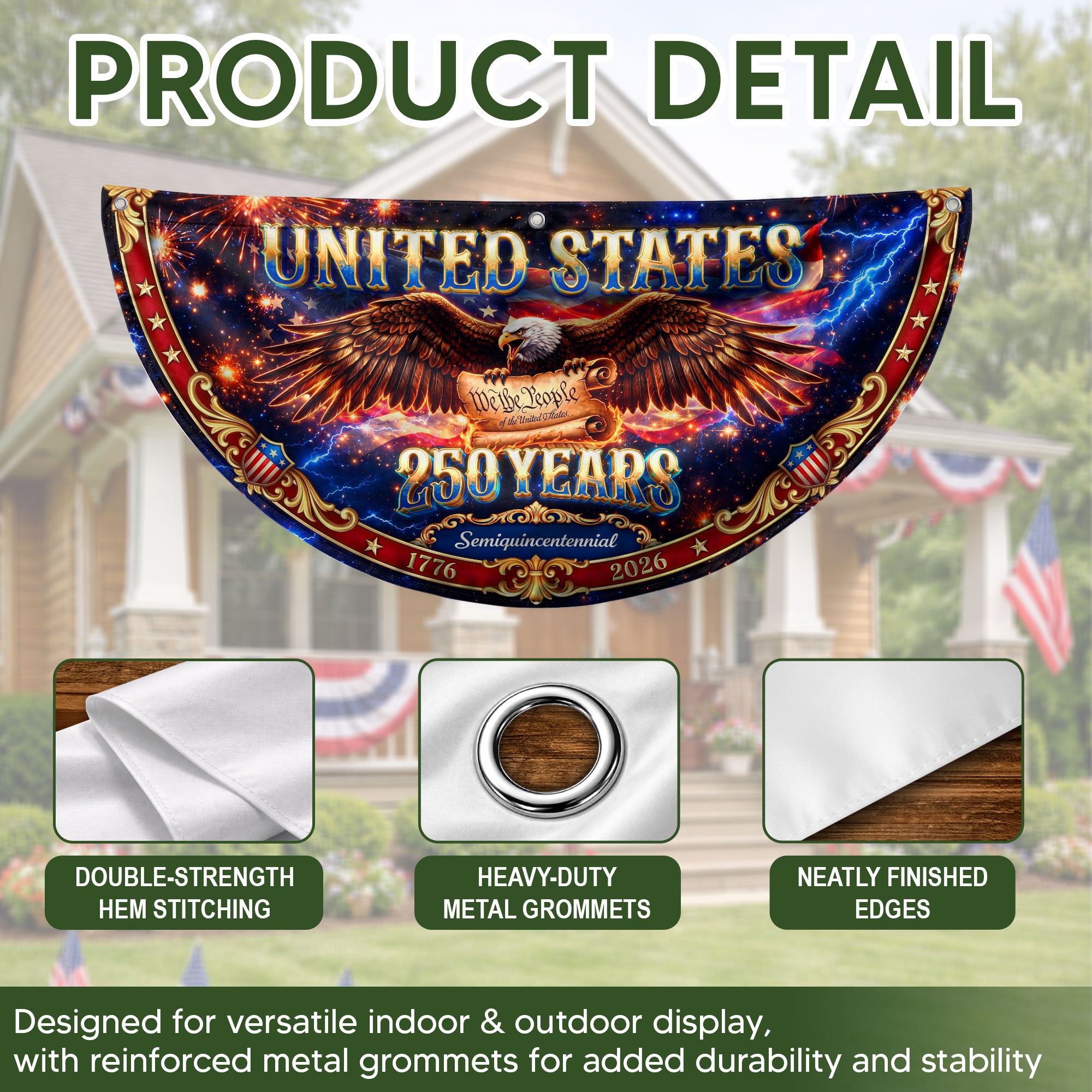 We the People 250 Years United States Fence Flag 1776-2026 Patriotic Eagle Banner