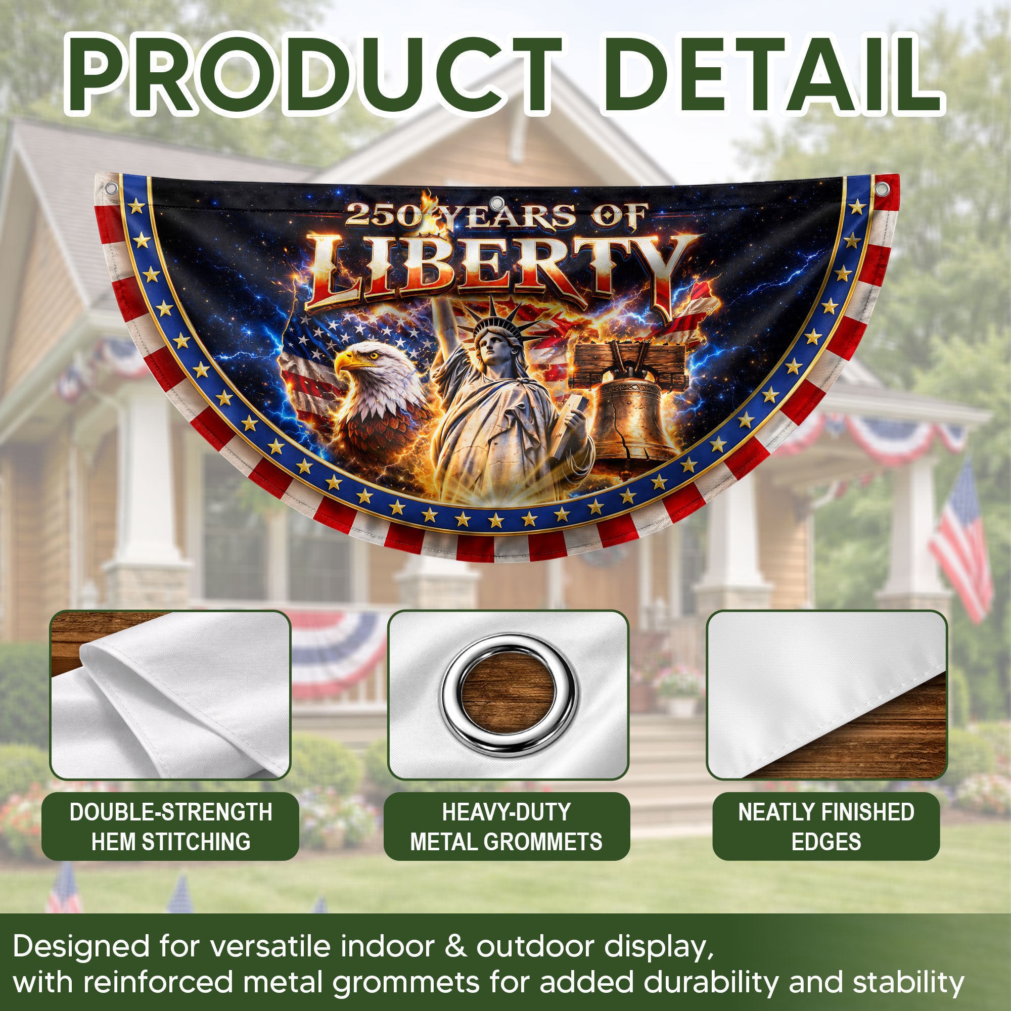 250 Years of Liberty Fence Flag Statue of Liberty Eagle Liberty Bell Banner