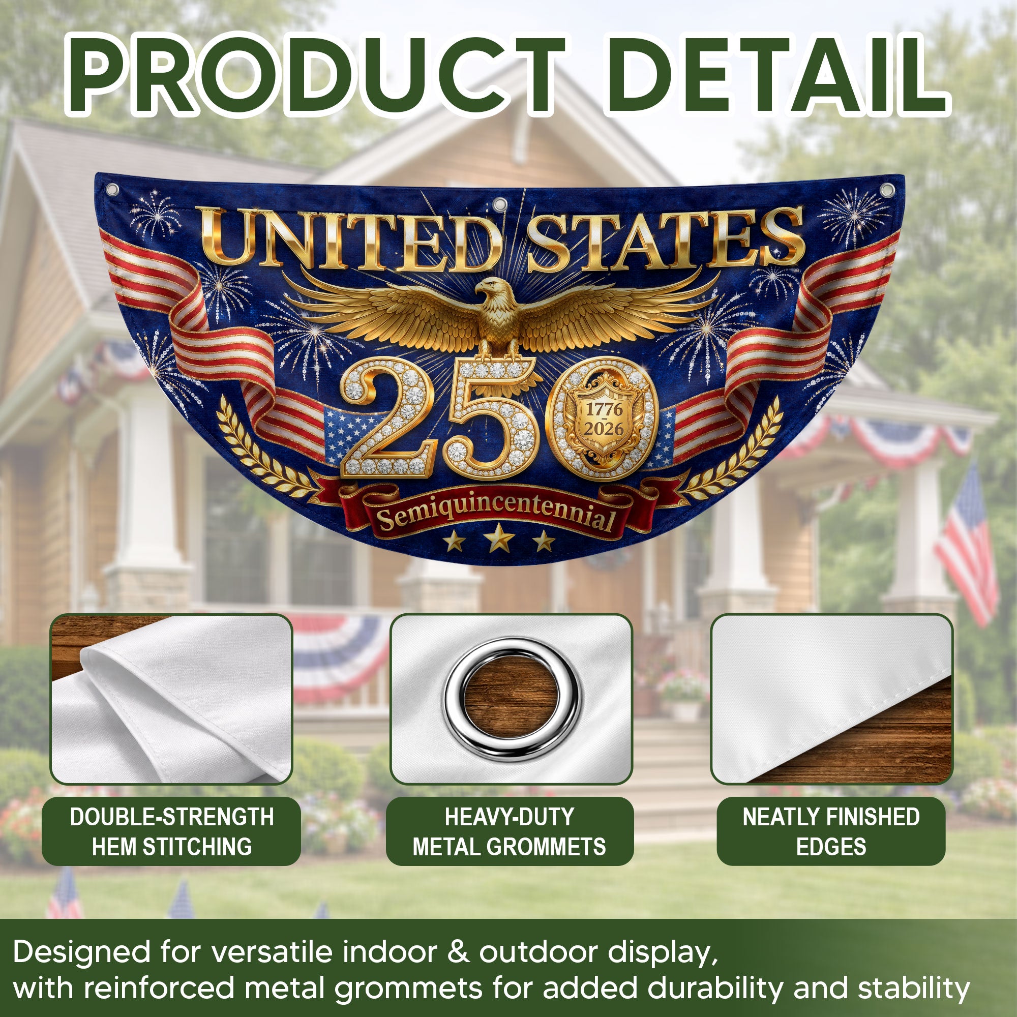 USA 250 Years Fence Flag 1776-2026 Patriotic Golden Eagle Outdoor Garden Decoration