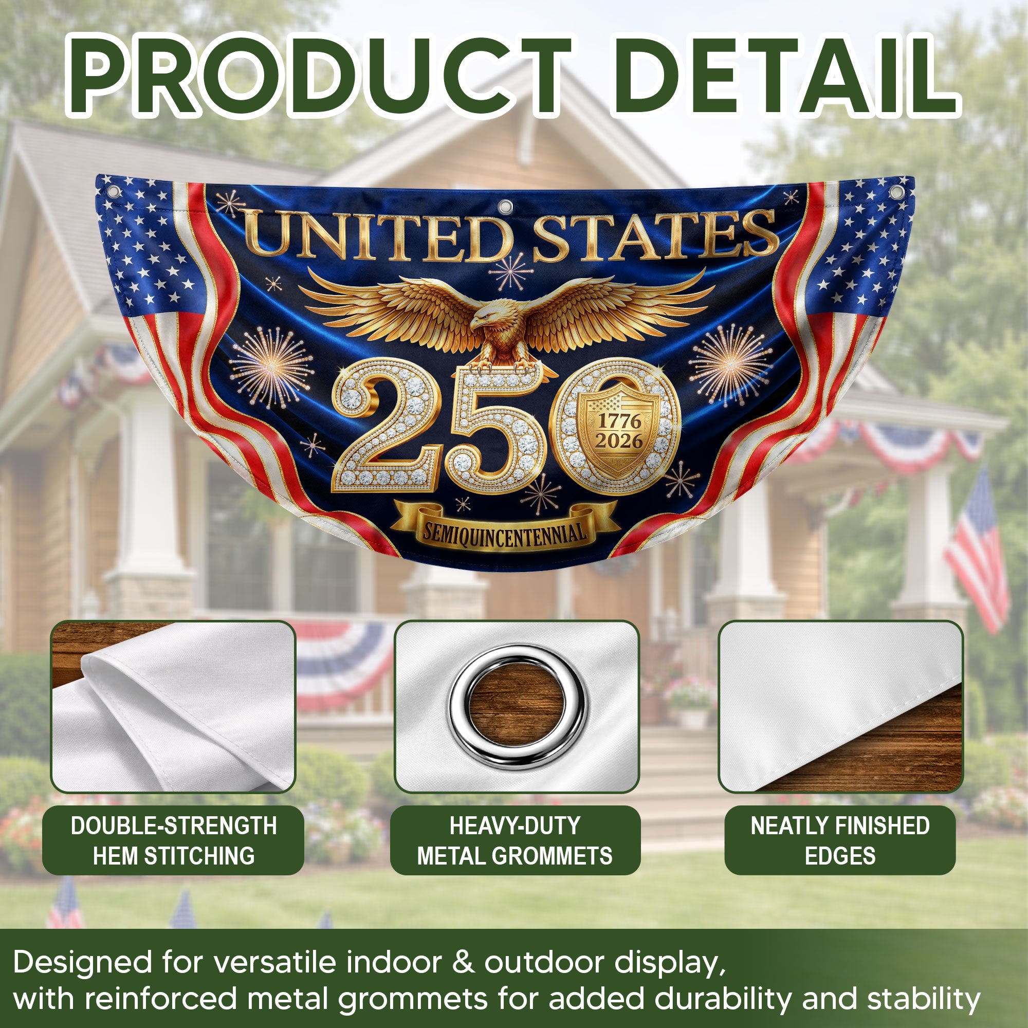 United States 250 Years Fence Flag 1776-2026 Patriotic Eagle Anniversary