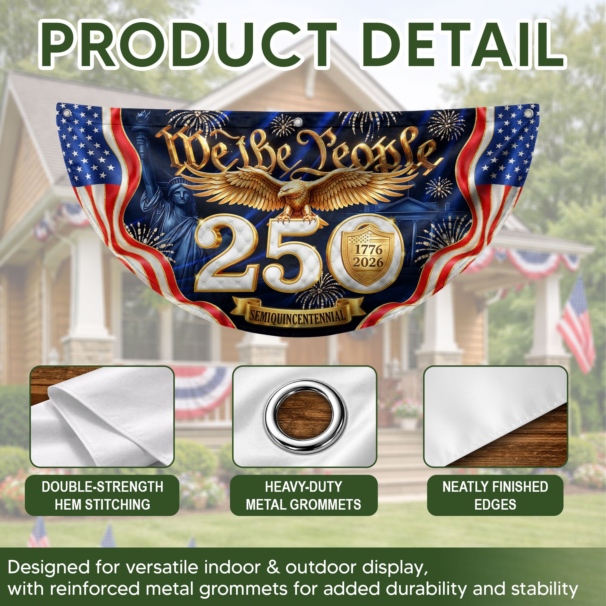 USA 1776-2026 Fence Banner 250 Years United States Anniversary Patriotic Eagle Outdoor Decor