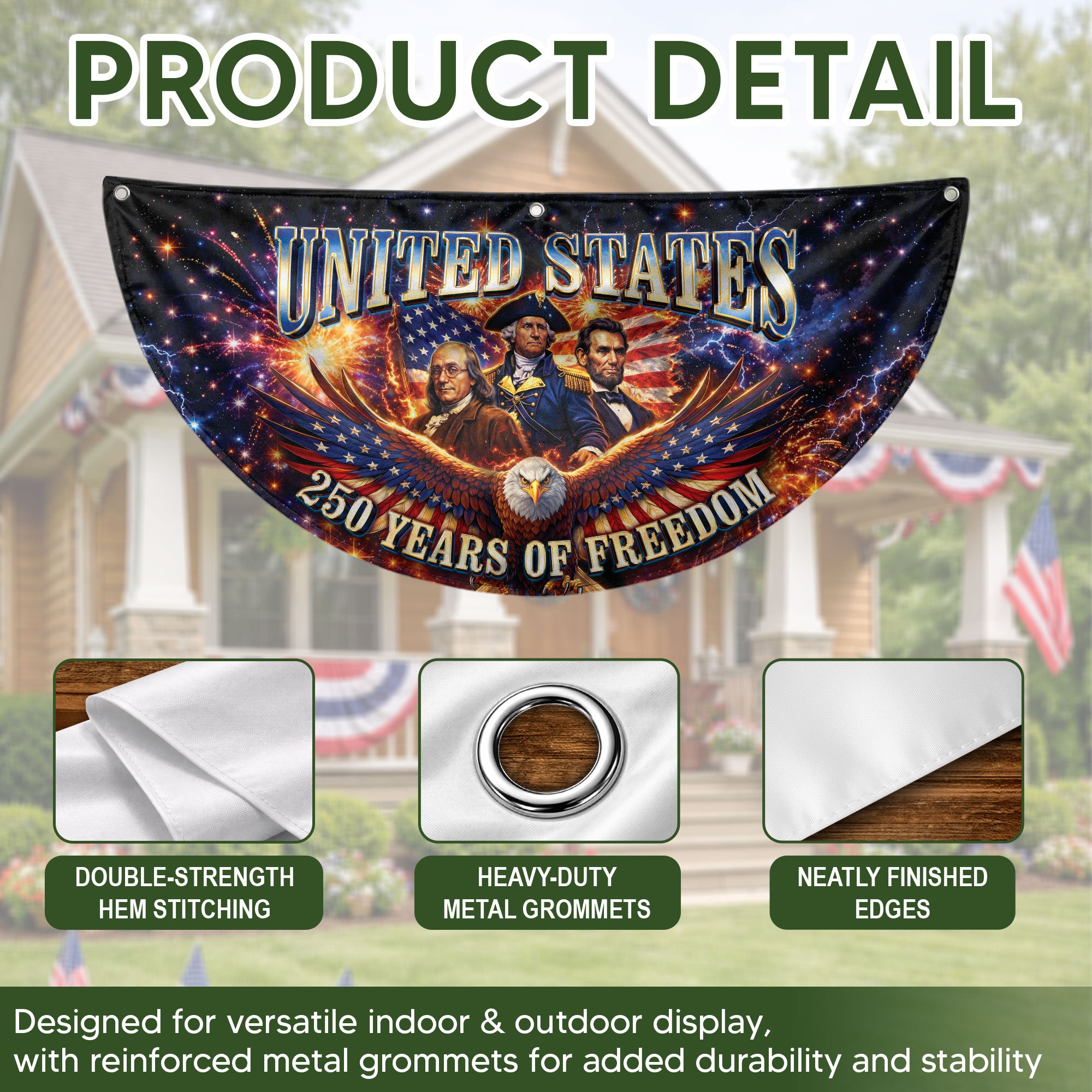 America 250 Years of Freedom Fence - Patriotic Eagle & Founding Fathers for 2026 - Rust Field Wear