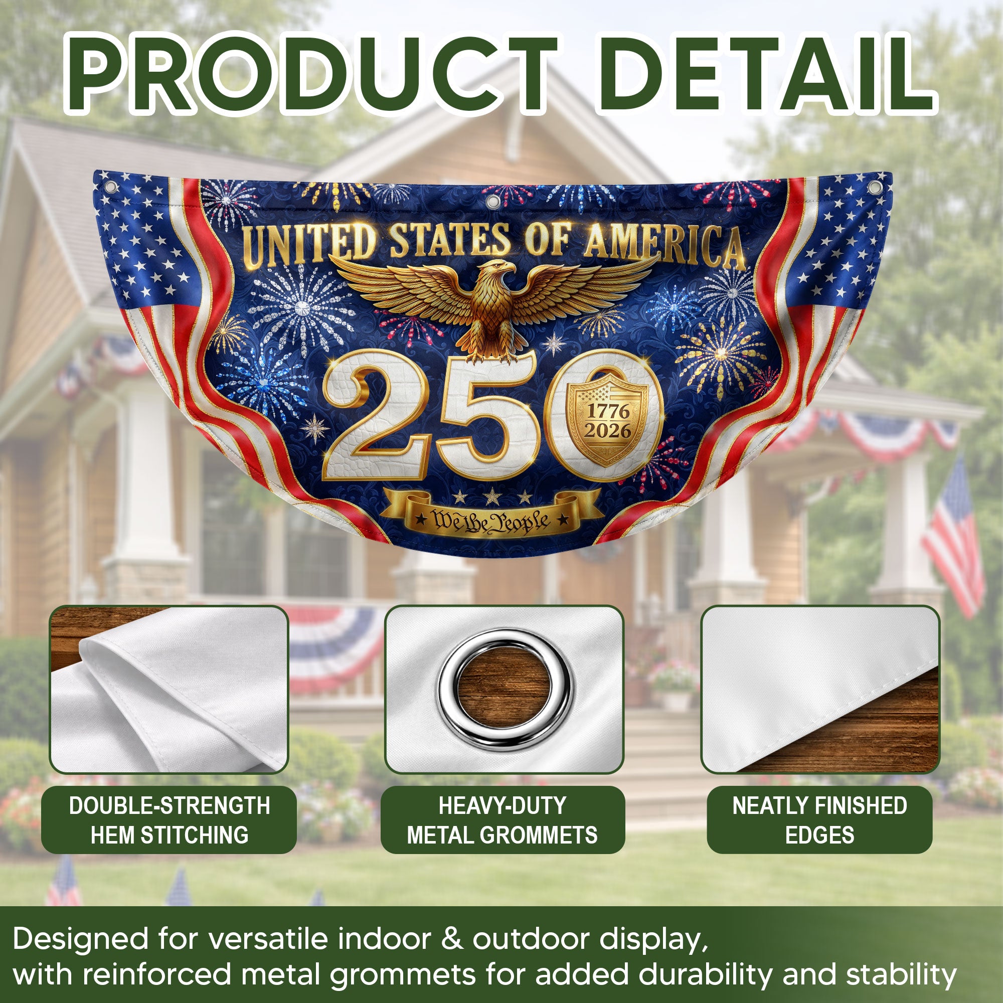 250 Years United States Fence Flag 1776-2026 Patriotic Heritage Banner