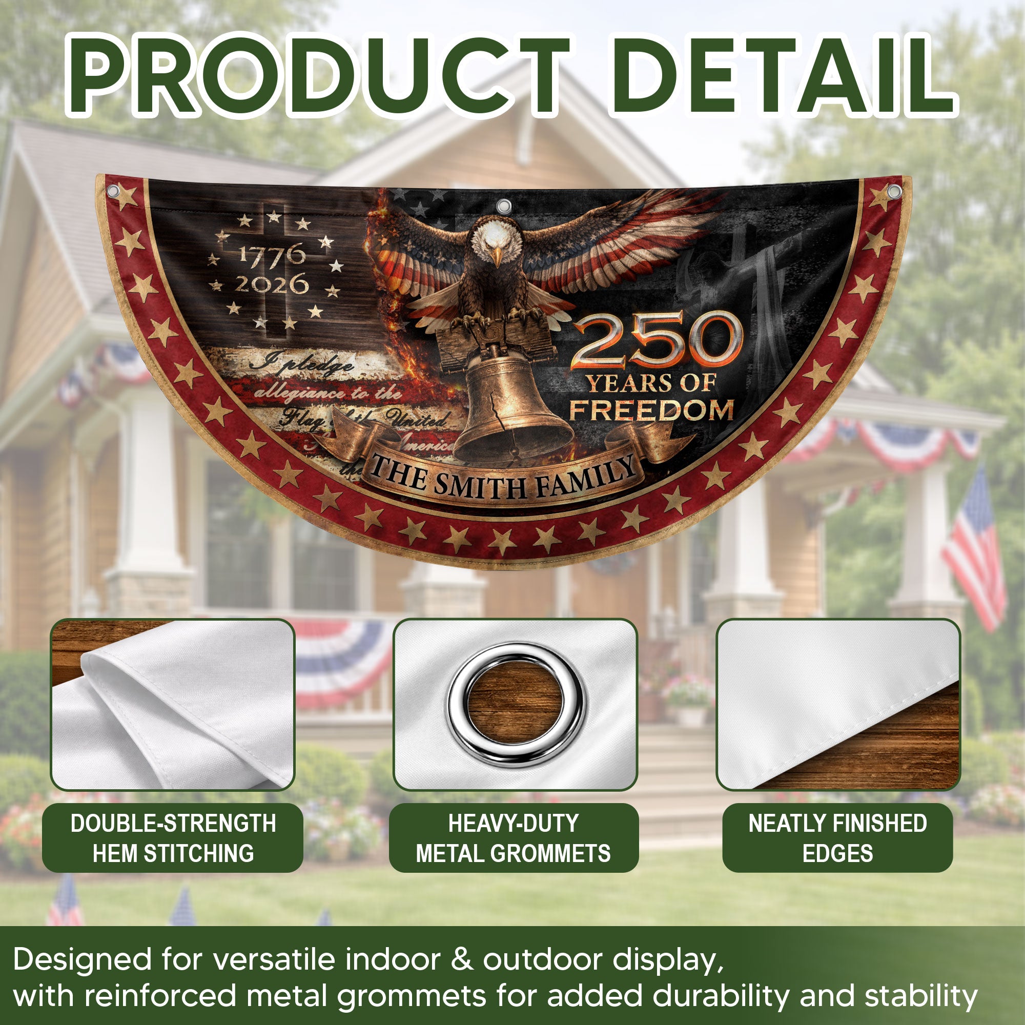 250 Anniversary USA Flag Fence Flag Custom Family Name Christian 250 Years Freedom Flag Design