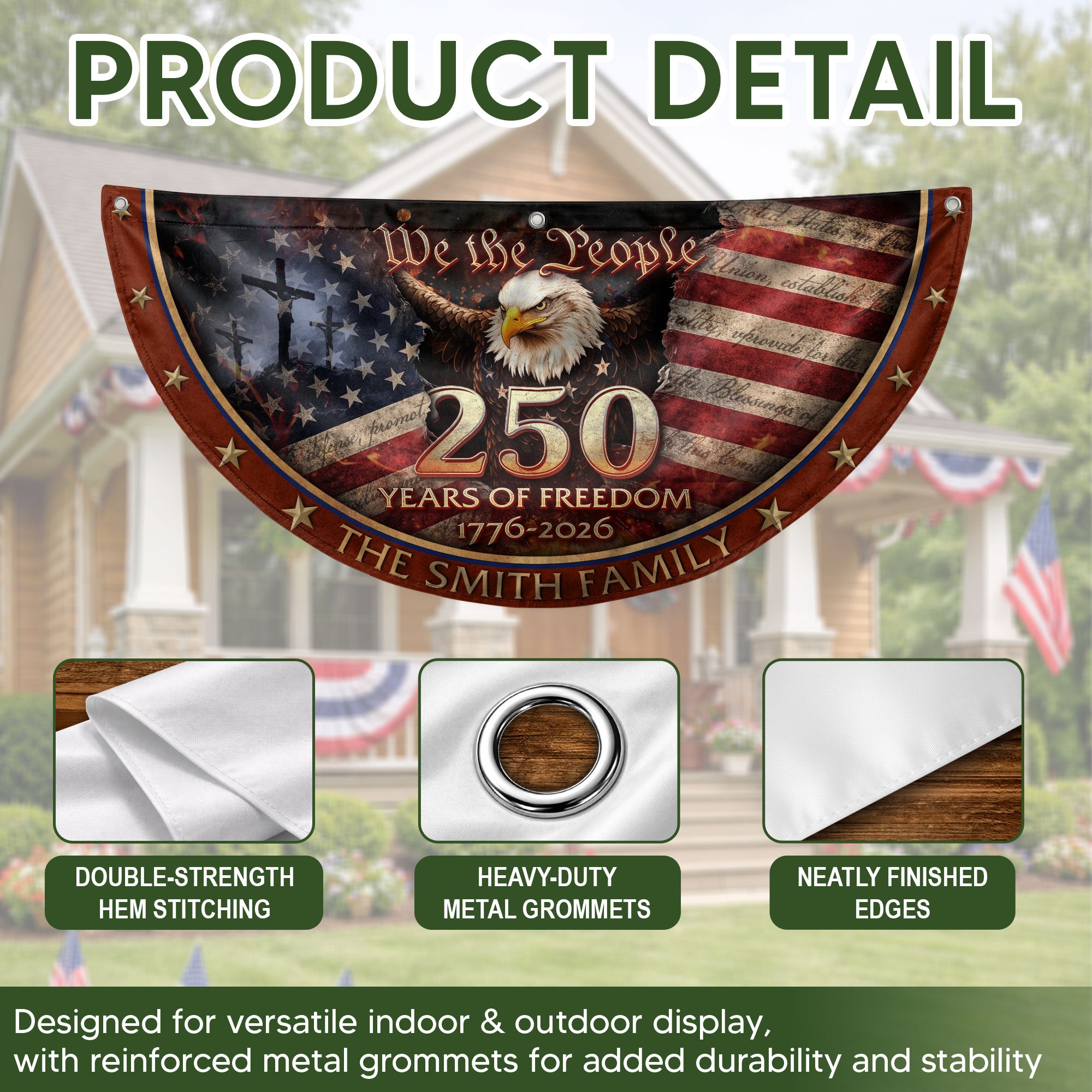 250 Christ Years of Freedom Flag Fence Flag Custom Family Name 250 Years Christian Flag American Flag with Cross Design