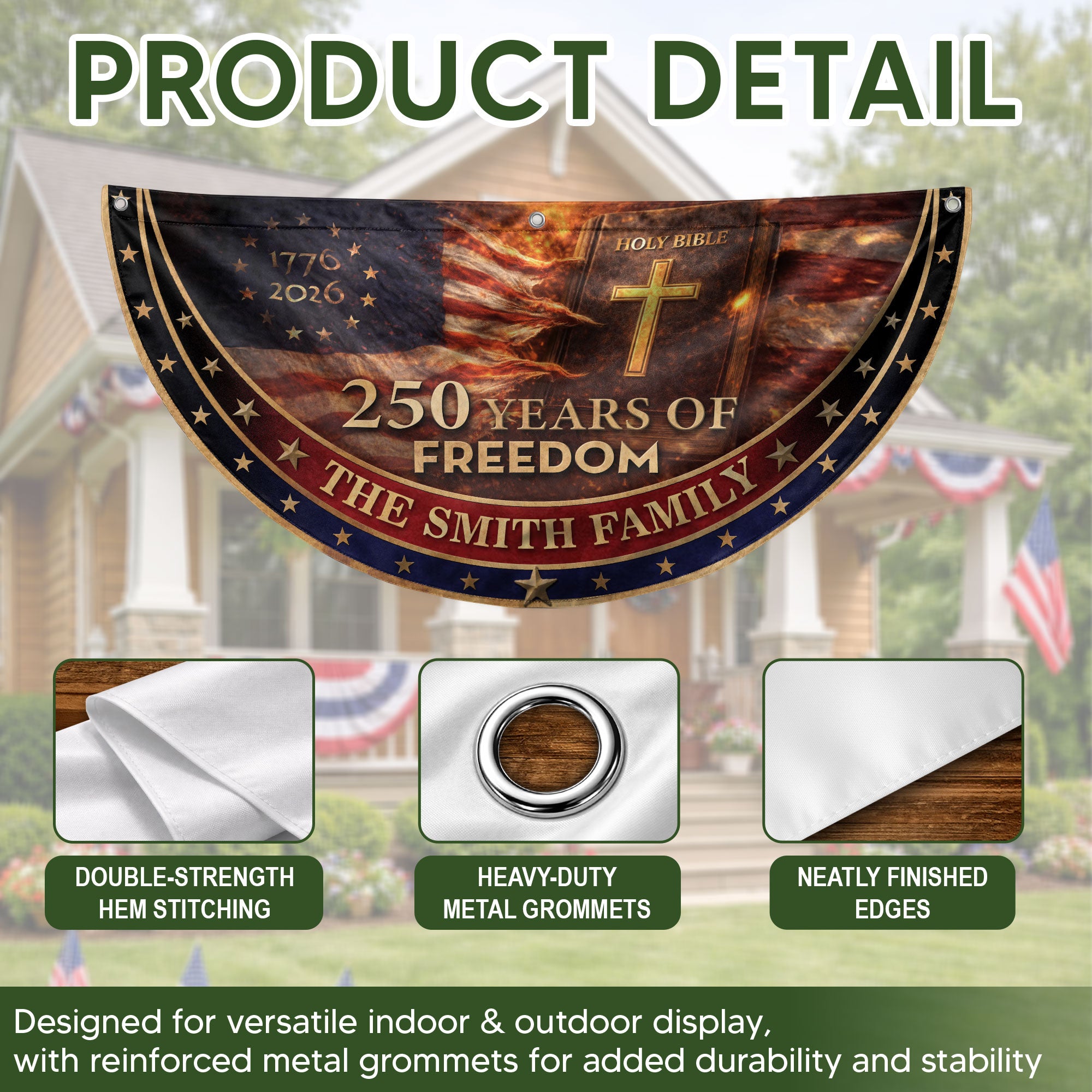 250 Christ Years Freedom Flag Fence Flag Custom Family Name 250 Years Christian Flag American Flag with Cross 250th Anniversary Design