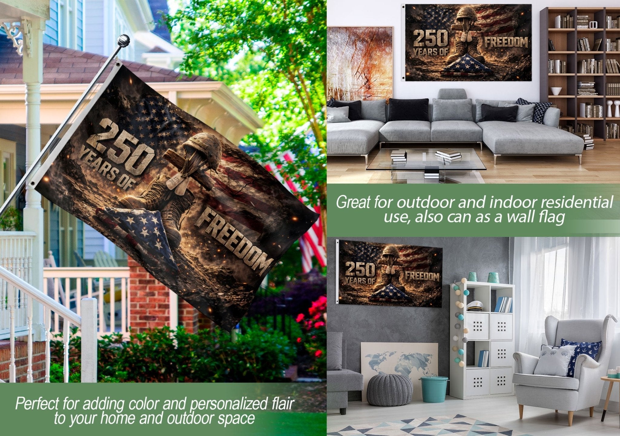 1776–2026 Christian Cross USA 250 Year Anniversary House Flag, 250 Years Freedom 1776–2026 - Rust Field Wear