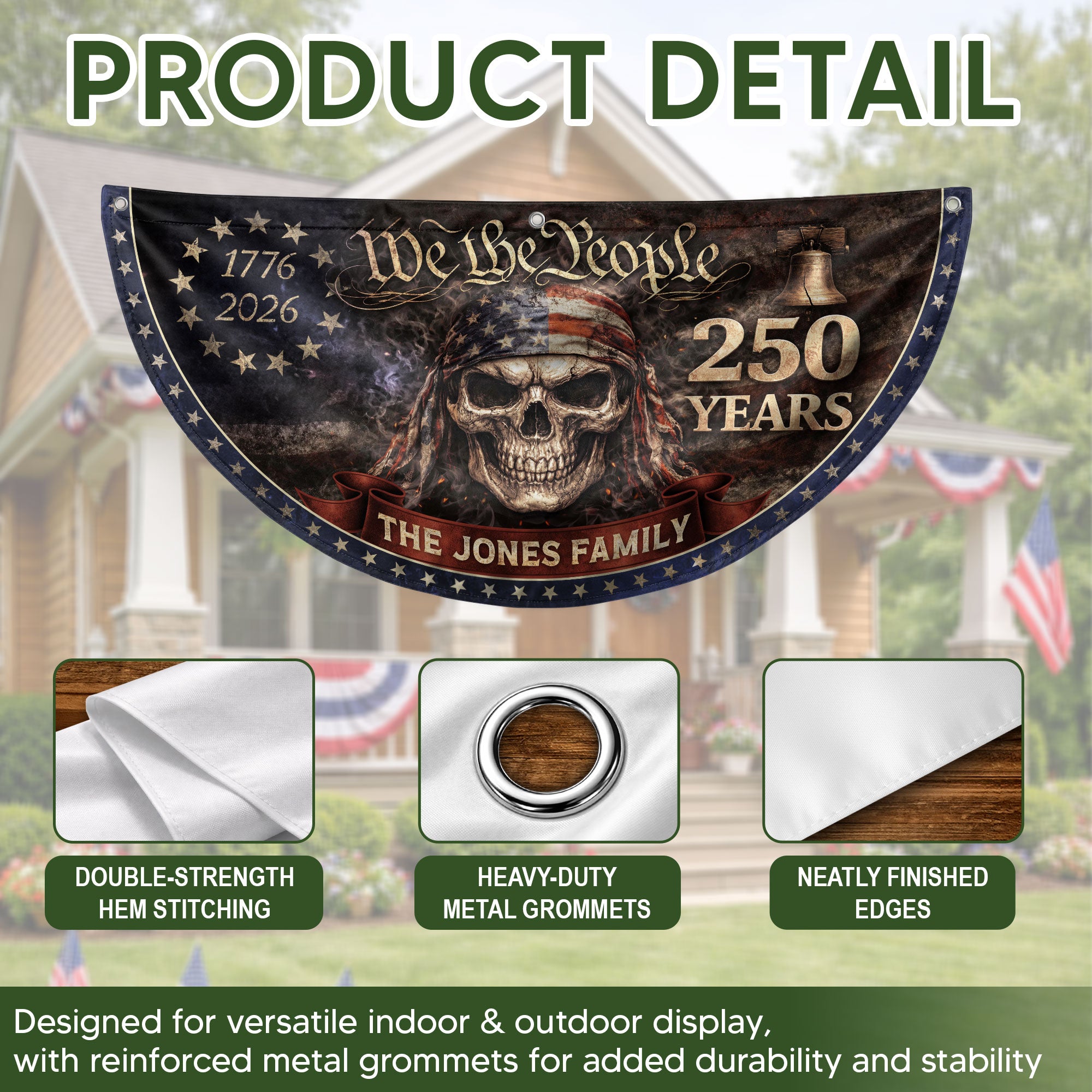 We The People Fence Flag Custom Family Name 250 Years Freedom 1776-2026 Patriotic Yard Decor