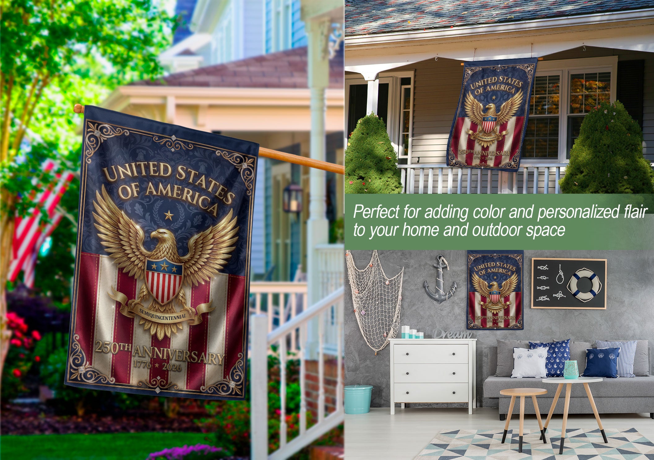 250th Anniversary House Flag USA Eagle Patriotic Banner 1776-2026 Outdoor Decor