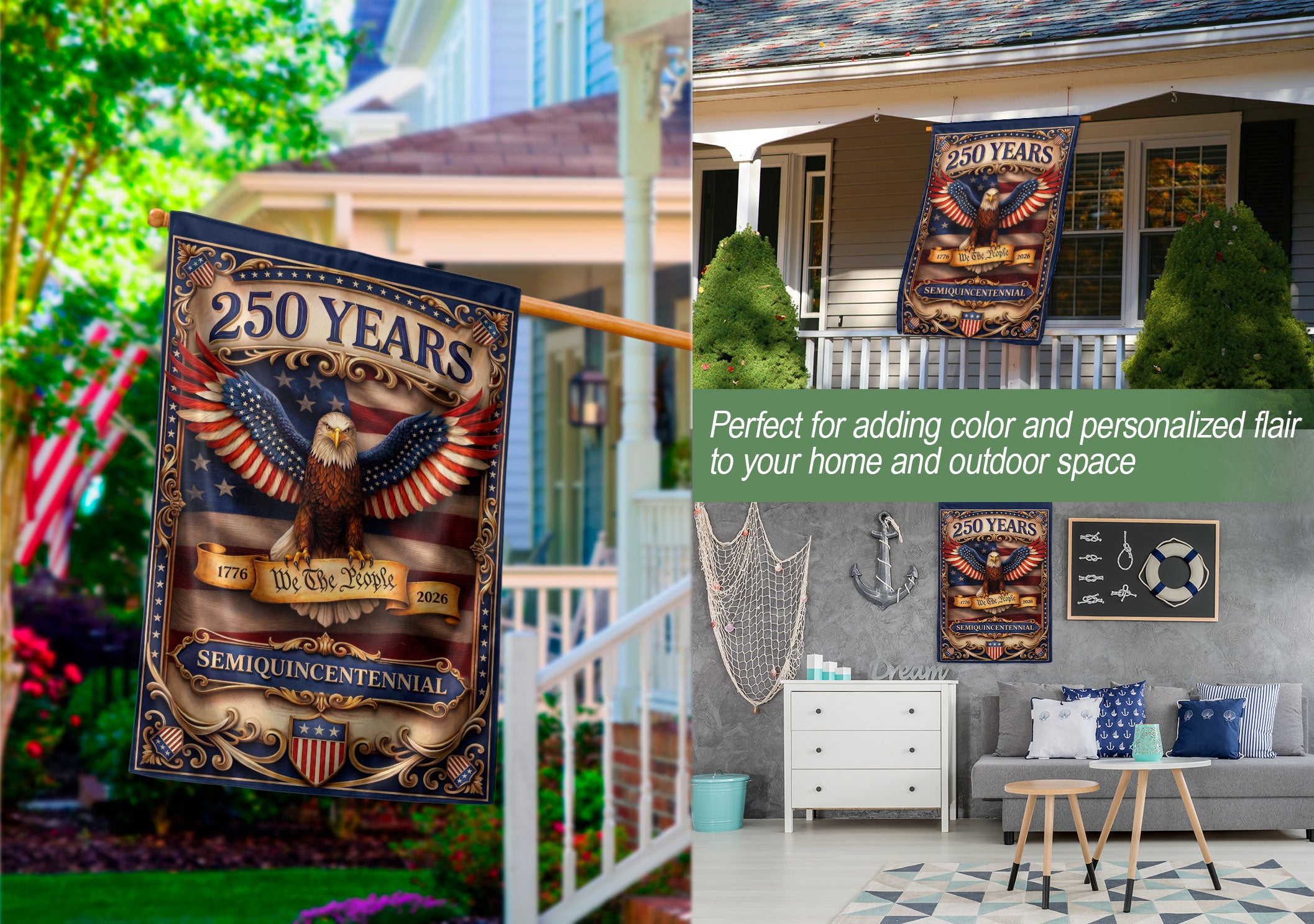 250 Years House Flag Patriotic Eagle We The People USA Banner 1776-2026 Outdoor Decor