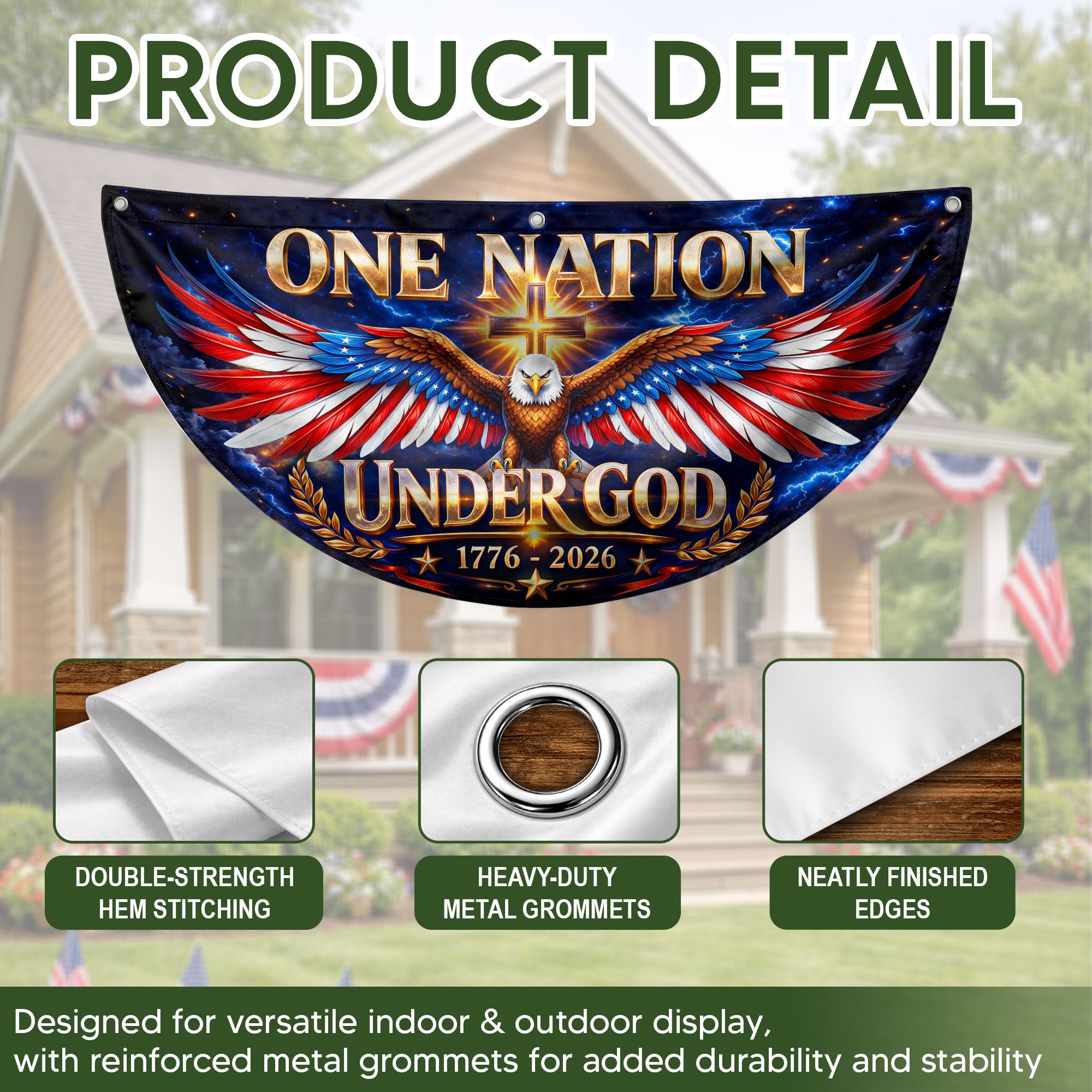 250 Years United States Fence Flag One Nation Under God 1776-2026 Patriotic Eagle Banner