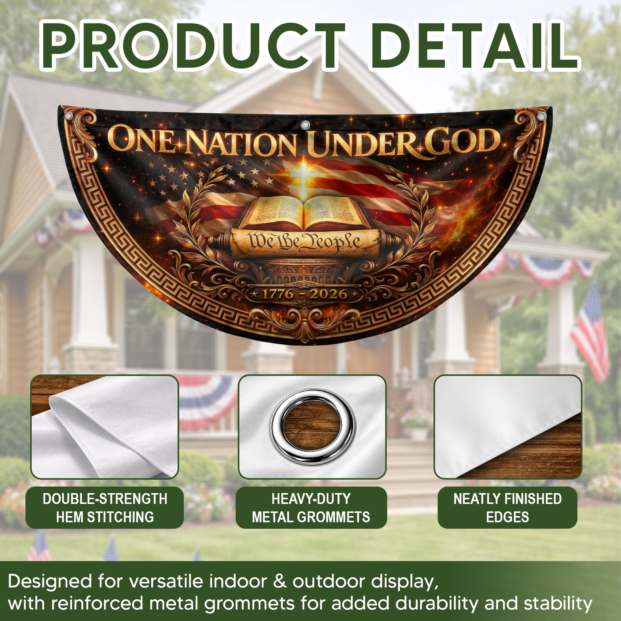 United States 250 Years Fence Flag One Nation Under God 1776-2026 Patriotic Bible Decor