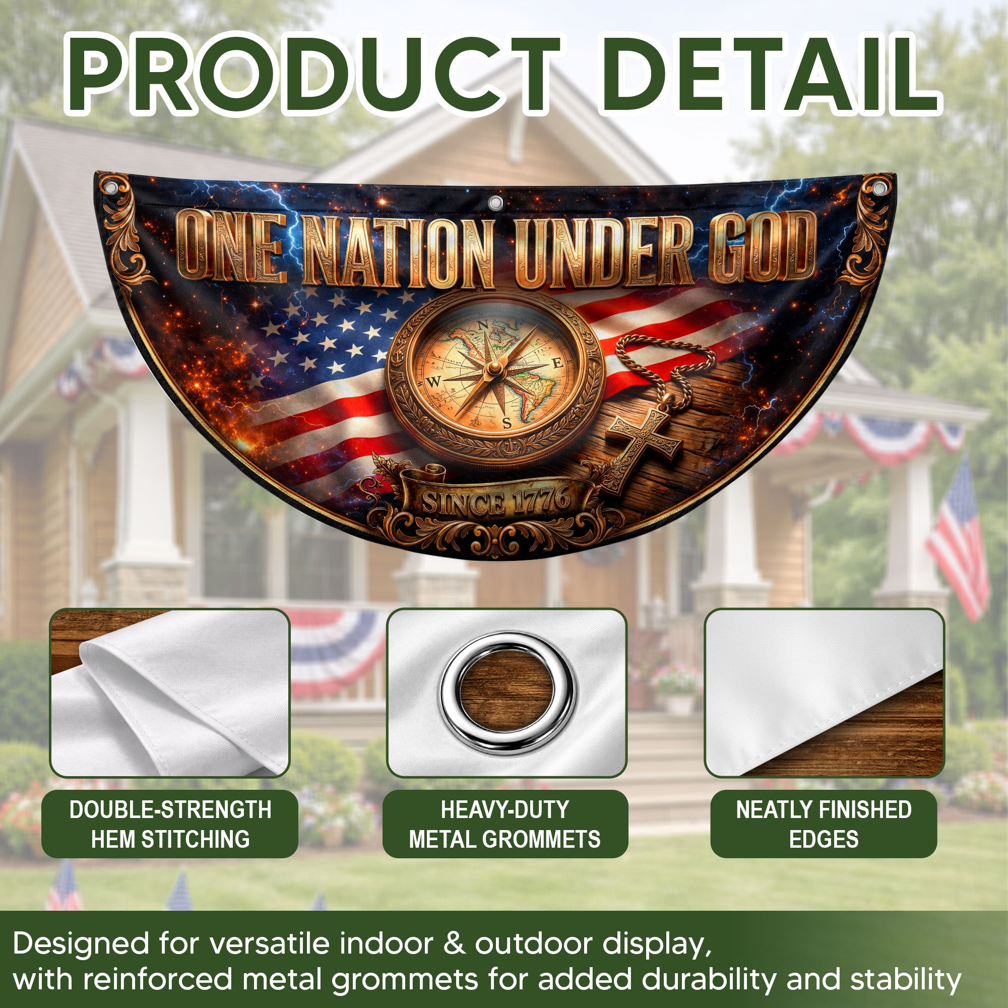 250 Years United States Fence Flag 1776-2026 Patriotic Compass Cross Outdoor Decoration