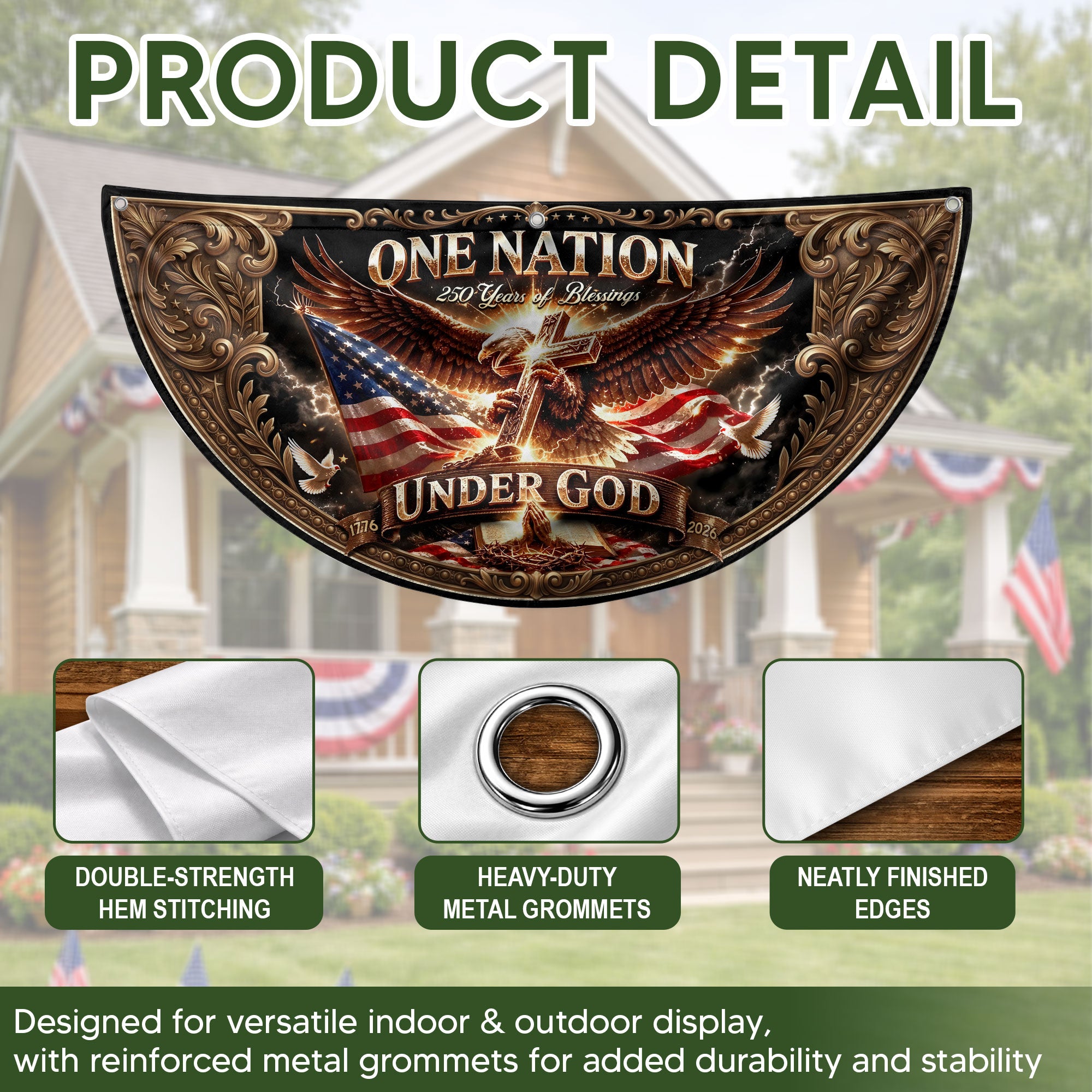 250 Years United States Fence Flag 1776-2026 Patriotic Eagle Liberty Outdoor Banner
