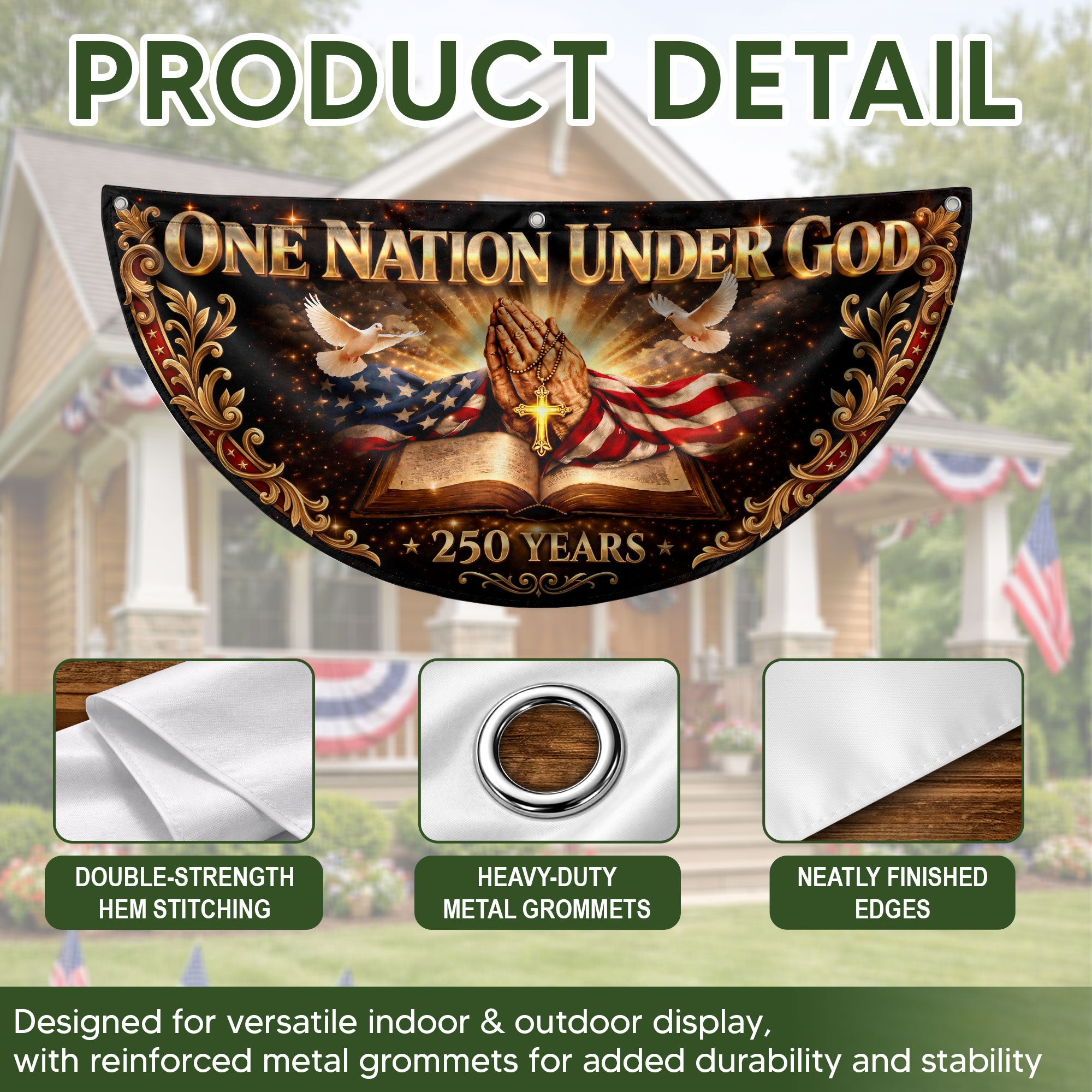 250 Years United States Fence Flag One Nation Under God 1776-2026 Patriotic Bible Banner