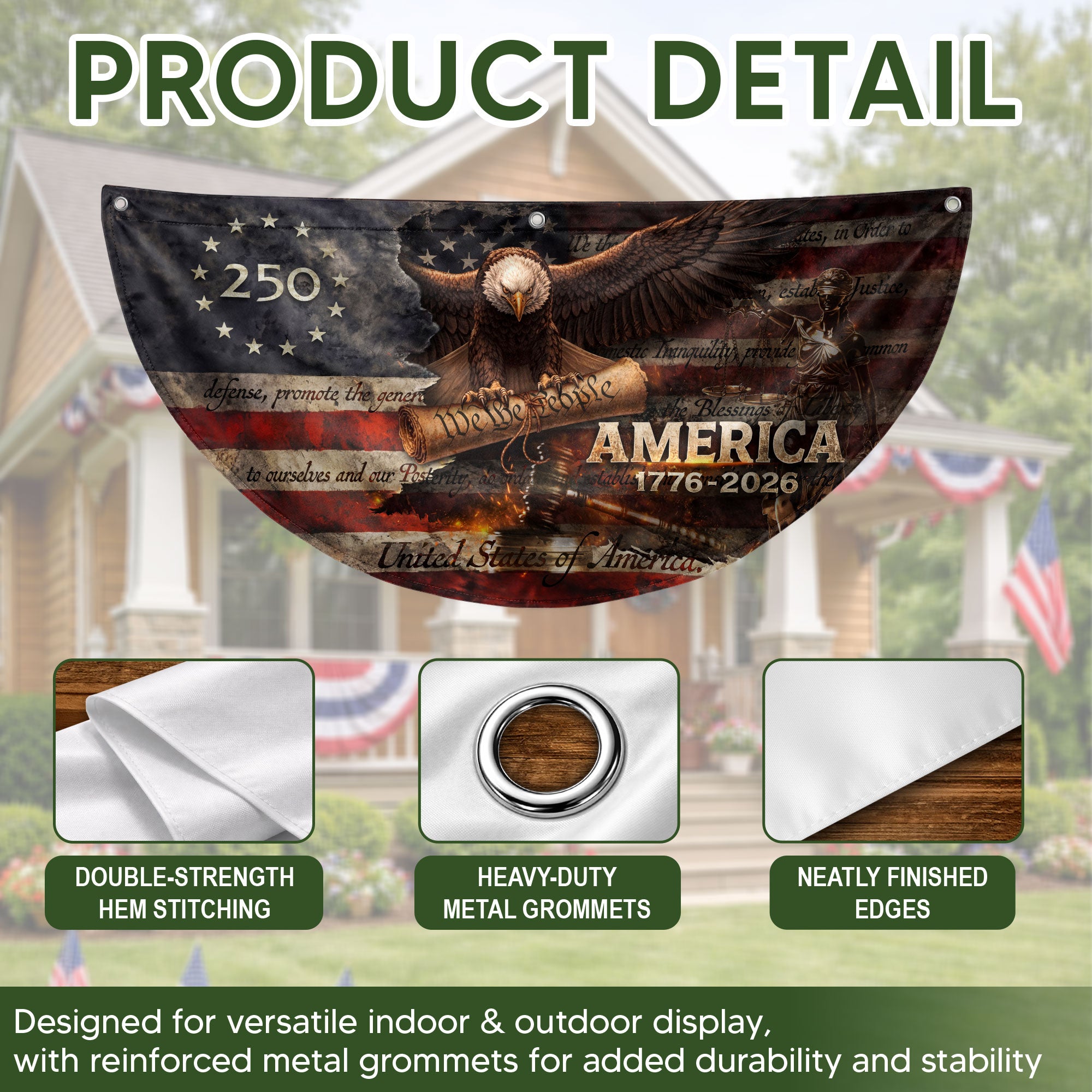 America 1776 to 2026 Fence Flag Patriotic Eagle We The People 250 Year Outdoor Decor
