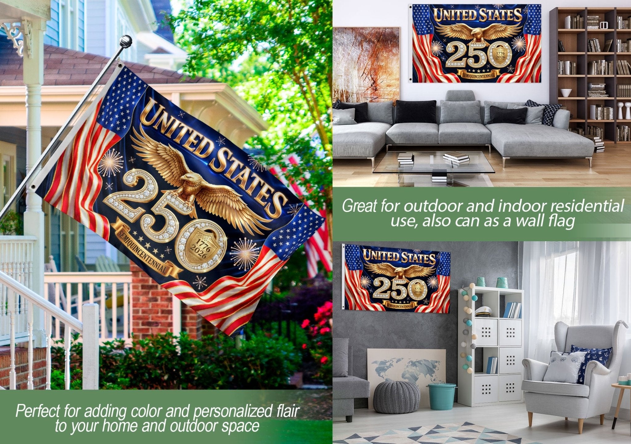 USA 250th Anniversary House Flag 1776–2026 Patriotic Eagle Outdoor Decor Banner - Rust Field Wear