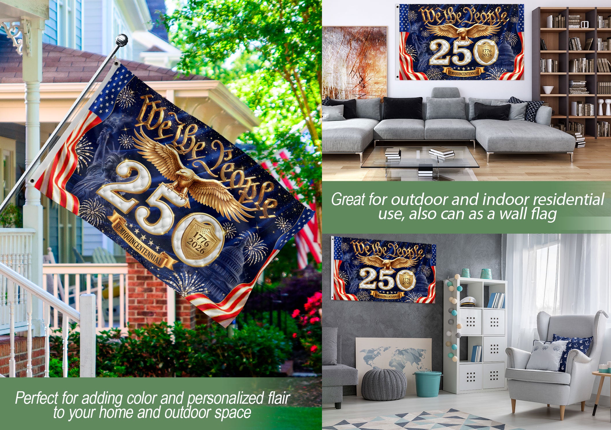 We The People 250th Anniversary House Flag 1776–2026 Patriotic Eagle Banner