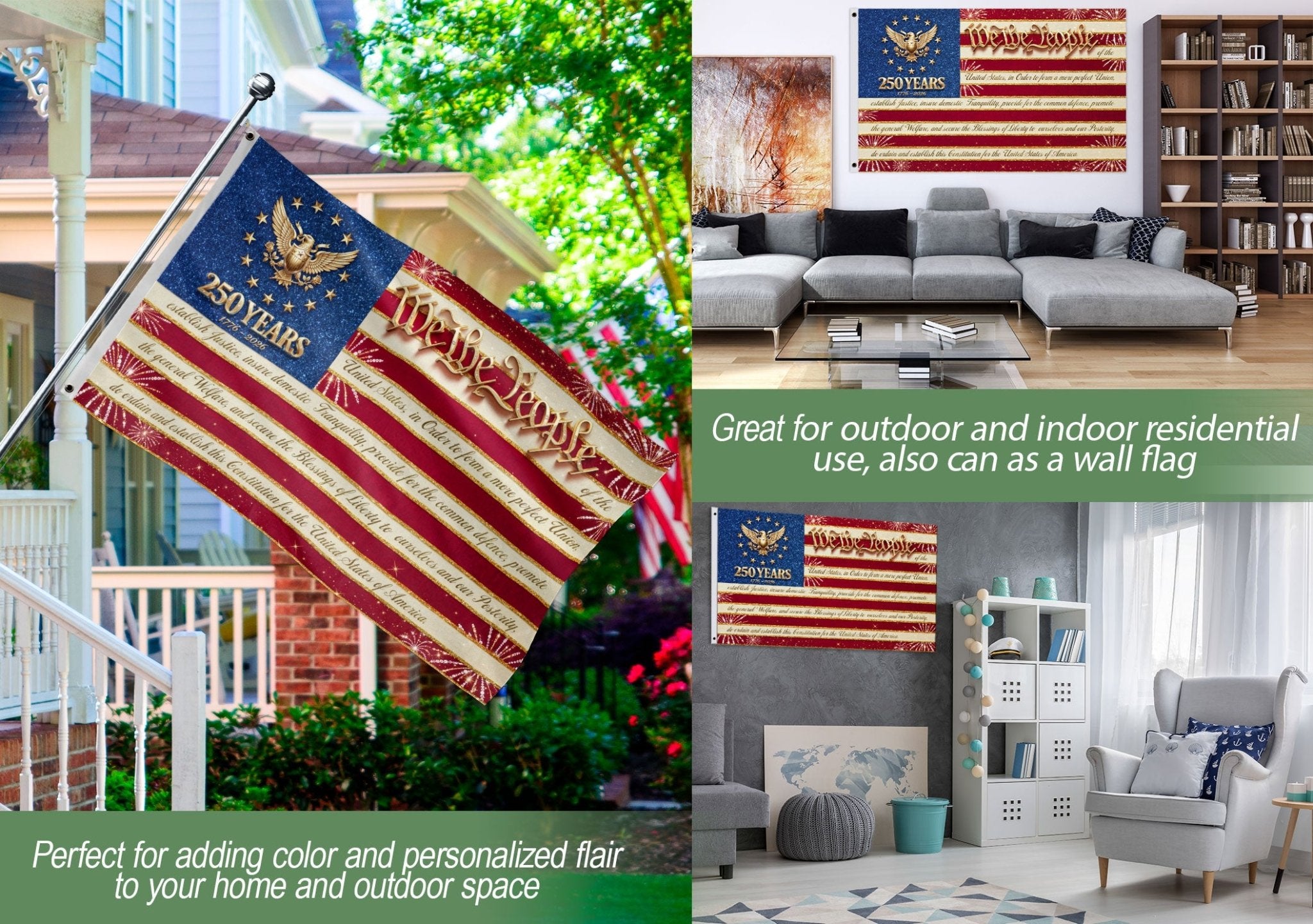 Constitution Preamble Glitter Eagle Patriotic American Banner Flag US 1776 2026 3x5ft - Rust Field Wear