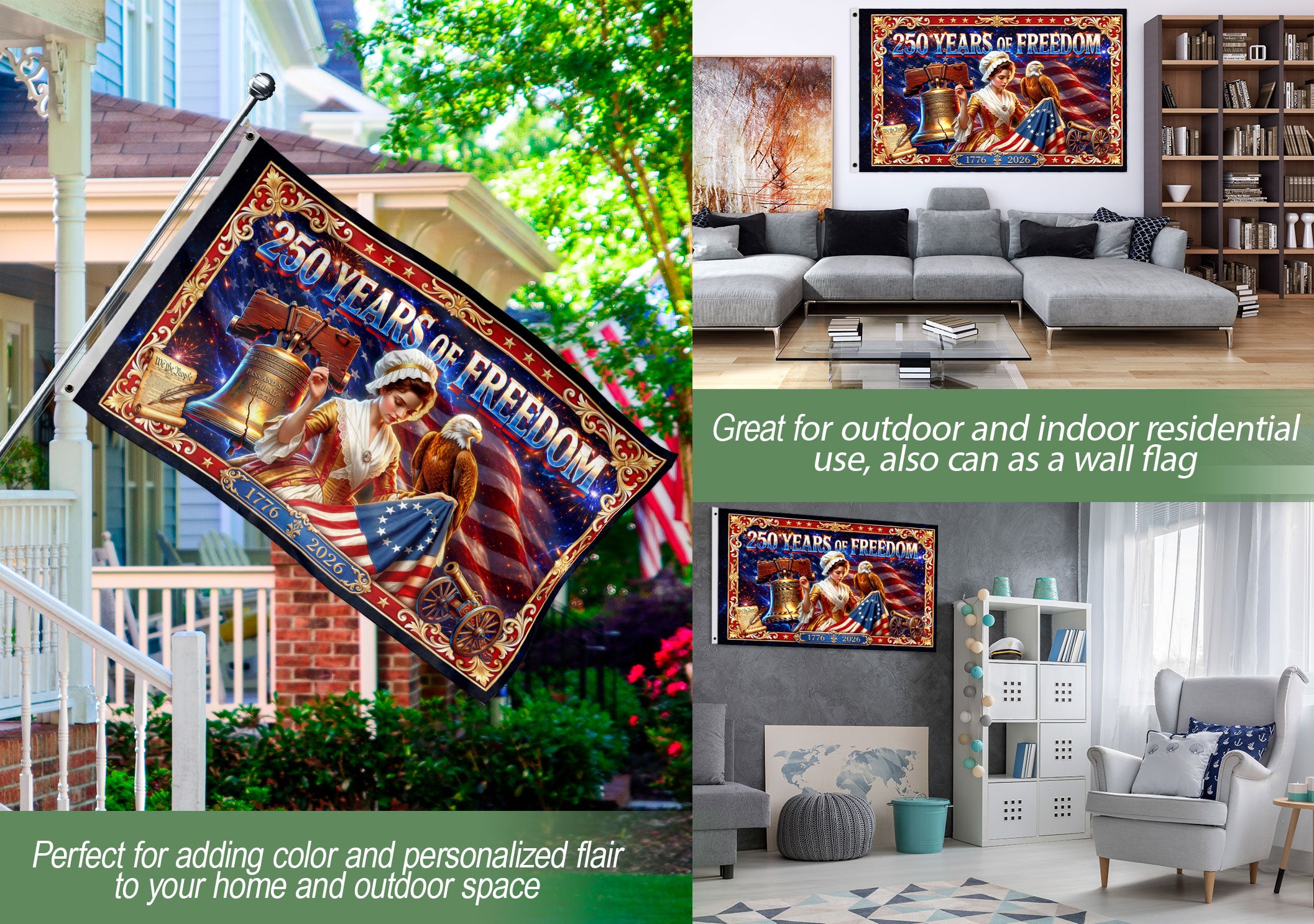 USA 250 Years of Freedom Flag - Betsy Ross & Liberty Bell Patriotic Banner 1776-2026