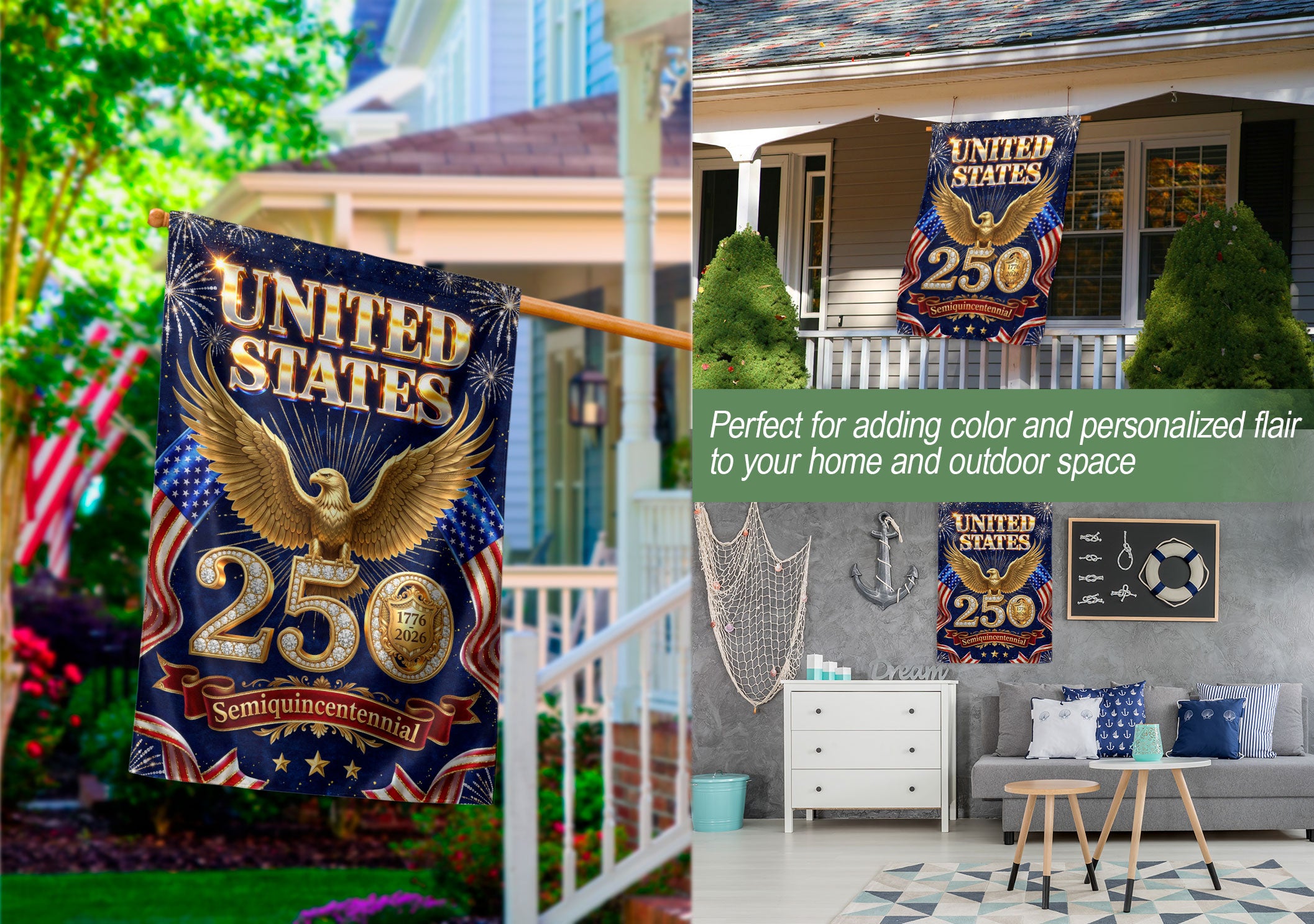250th Anniversary United States House Flag - Royal Eagle Patriotic Home Decor Banner