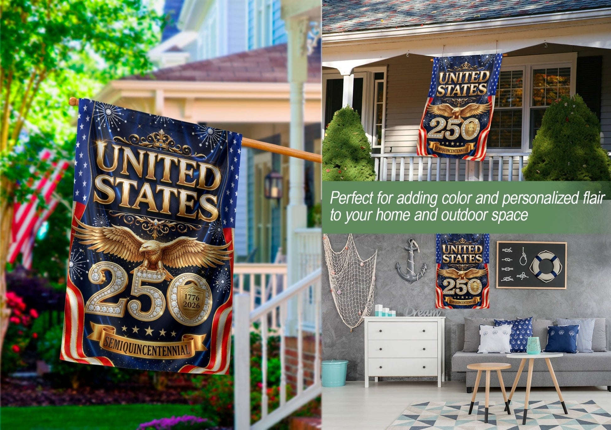 USA 250th Anniversary Garden Flag - Golden Eagle & Diamonds Patriotic Decor 1776-2026 - Rust Field Wear