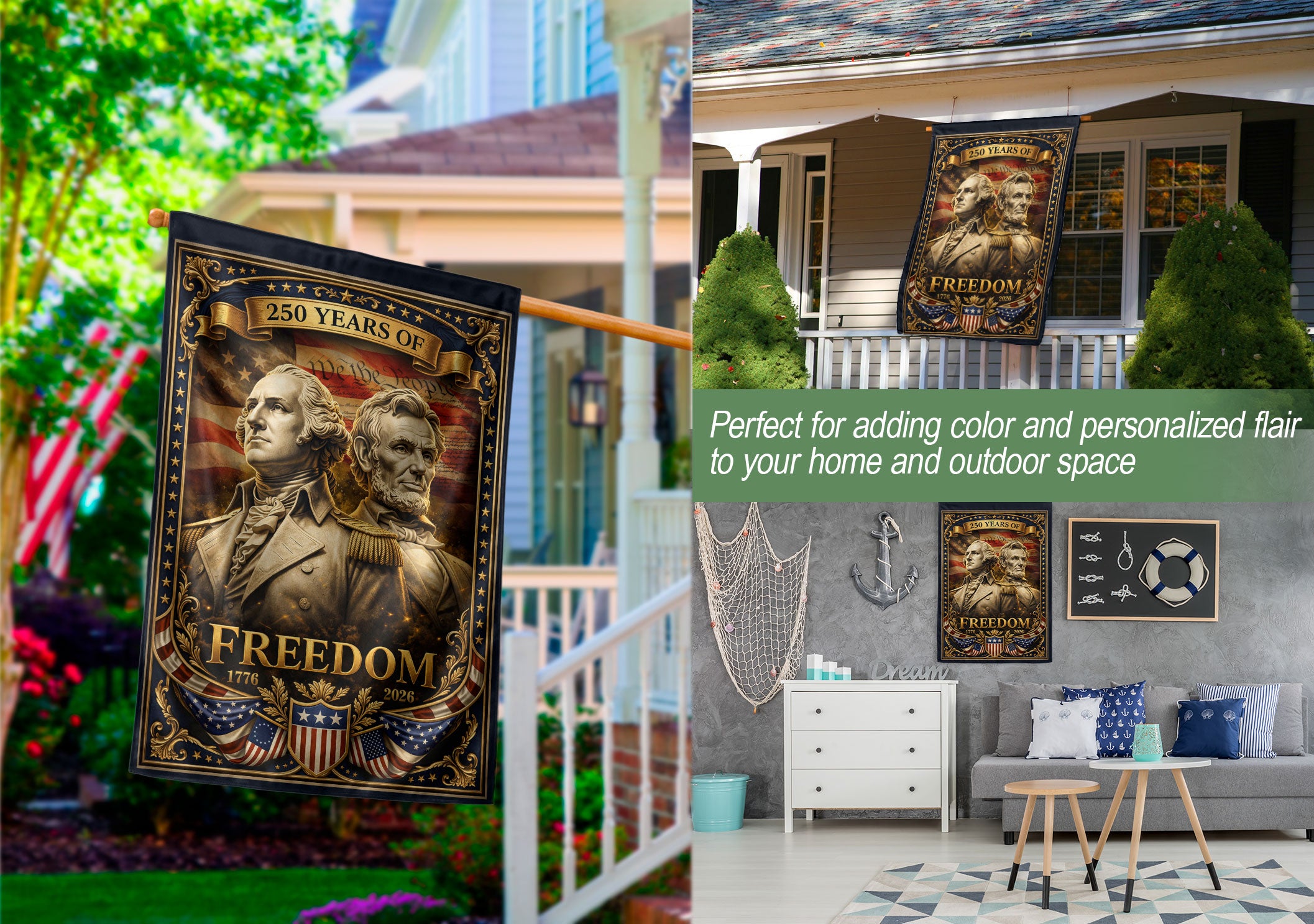 250 Years of Freedom House Flag 1776-2026 Washington & Lincoln Patriotic Banner