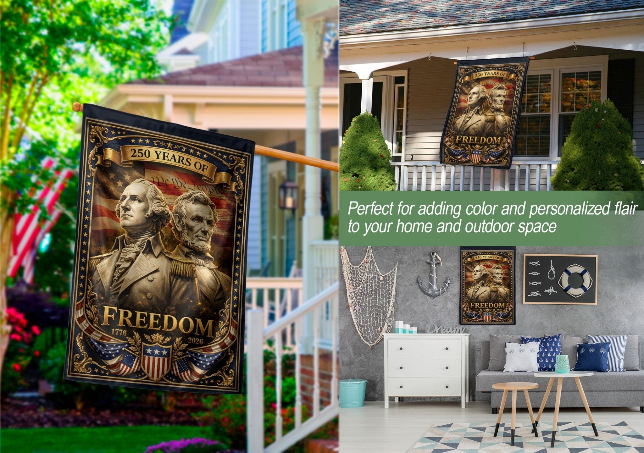 1776-2026 Anniversary Garden Flag 250 Years Freedom Washington Lincoln - Rust Field Wear