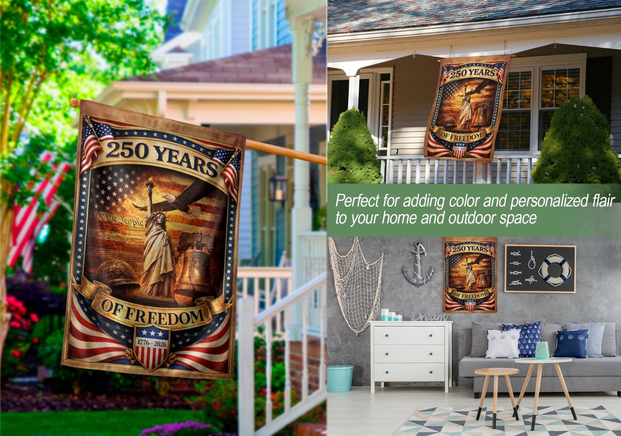 1776-2026 Anniversary Garden Flag 250 Years of Freedom Patriotic Yard Decor - Rust Field Wear