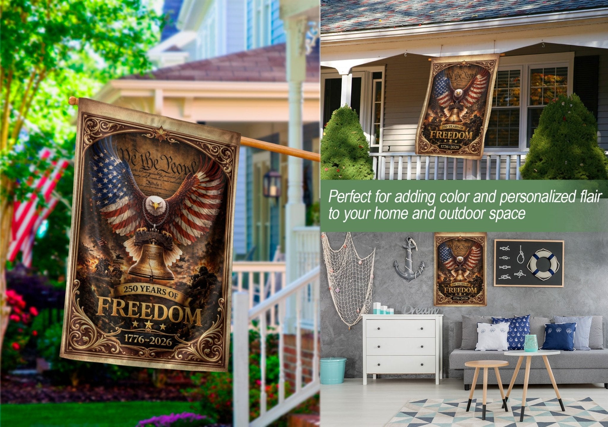 250th Anniversary Garden Flag - United States 1776-2026 Patriotic Yard Decor - Rust Field Wear