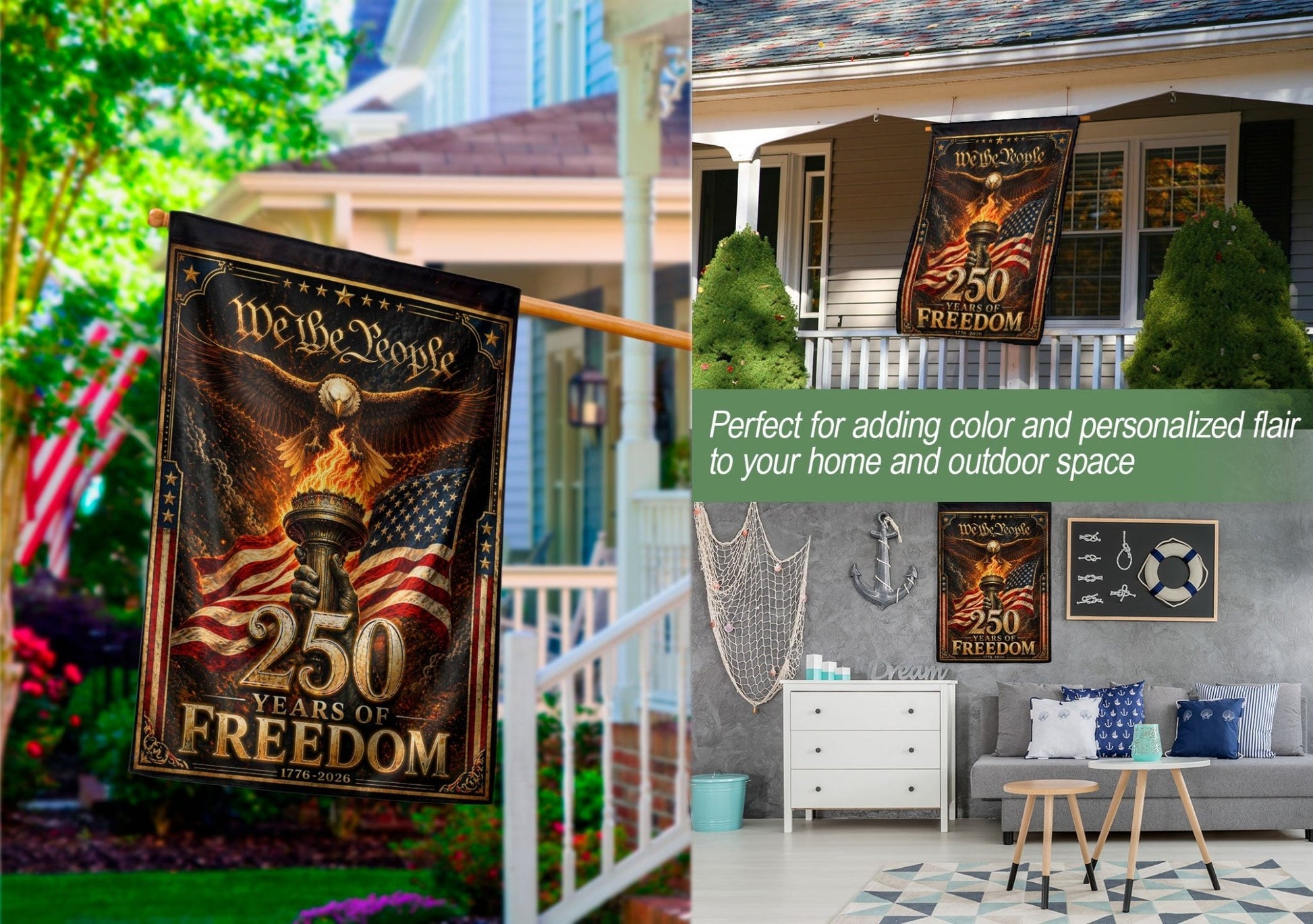 USA 250th Anniversary Garden Flag - Majestic Eagle & Liberty Torch Outdoor Yard Banner - Rust Field Wear
