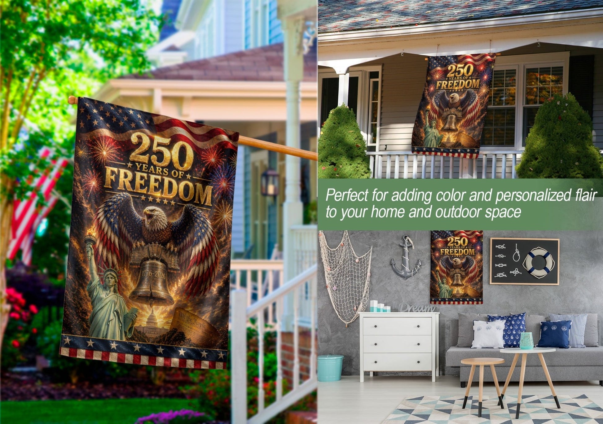 United States 250th Anniversary House Flag - Cinematic Liberty & Capitol Patriotic Banner - Rust Field Wear
