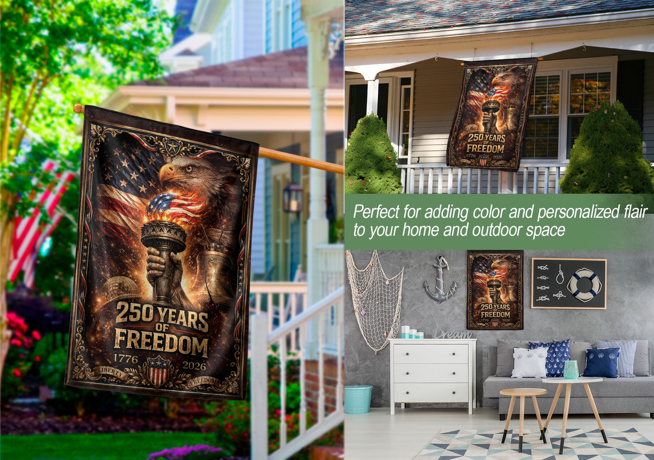 250th Anniversary United States House Flag - Liberty Torch Patriotic Home Decor Banner