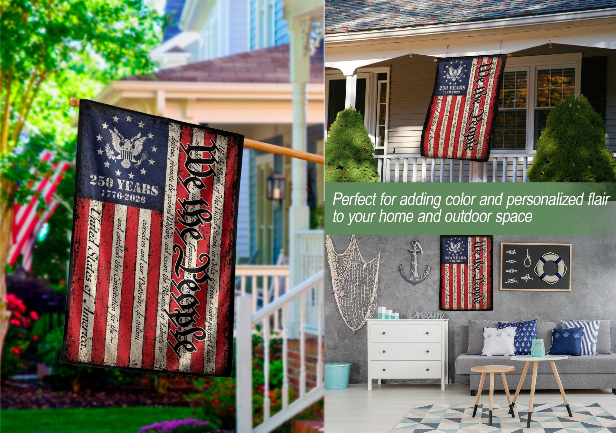 USA 250 Years Garden Flag - We The People Constitution Patriotic Outdoor Decor 1776-2026 - Rust Field Wear