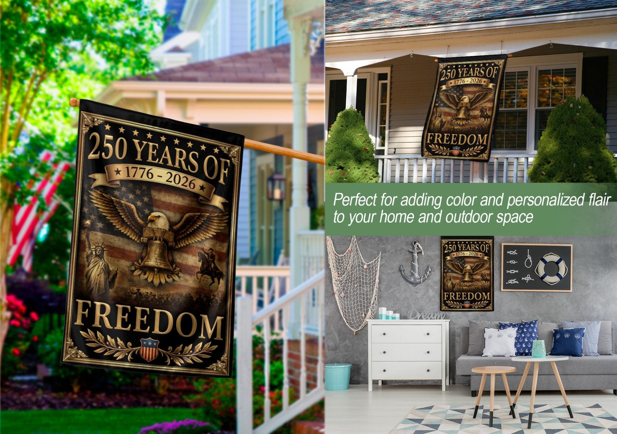 250 Years of Freedom Garden Flag Patriotic Eagle Liberty Bell 1776-2026 250th Anniversary USA Flag - Rust Field Wear