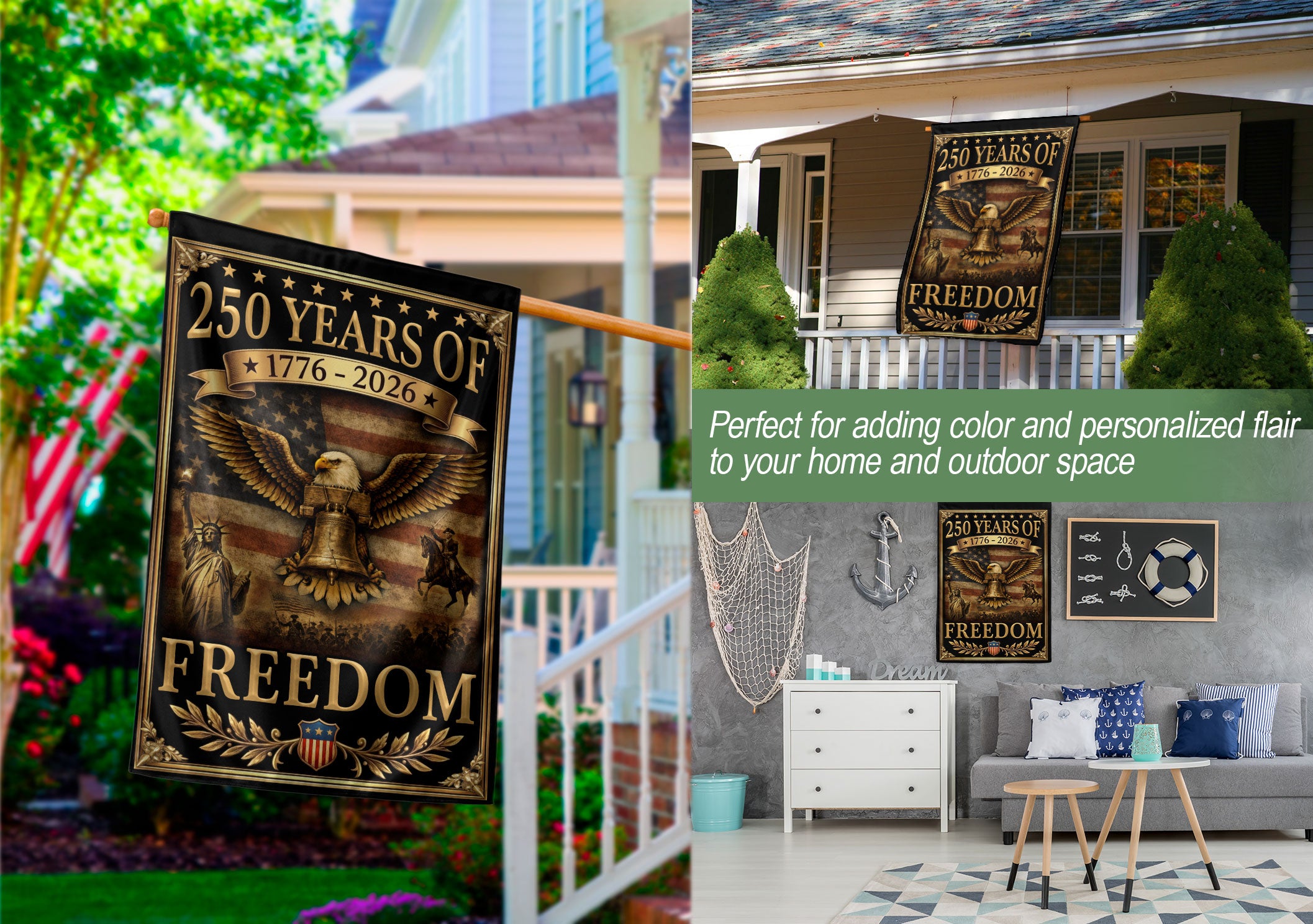 250 Years of Freedom Garden Flag Patriotic Eagle Liberty Bell 1776-2026 250th Anniversary USA Flag