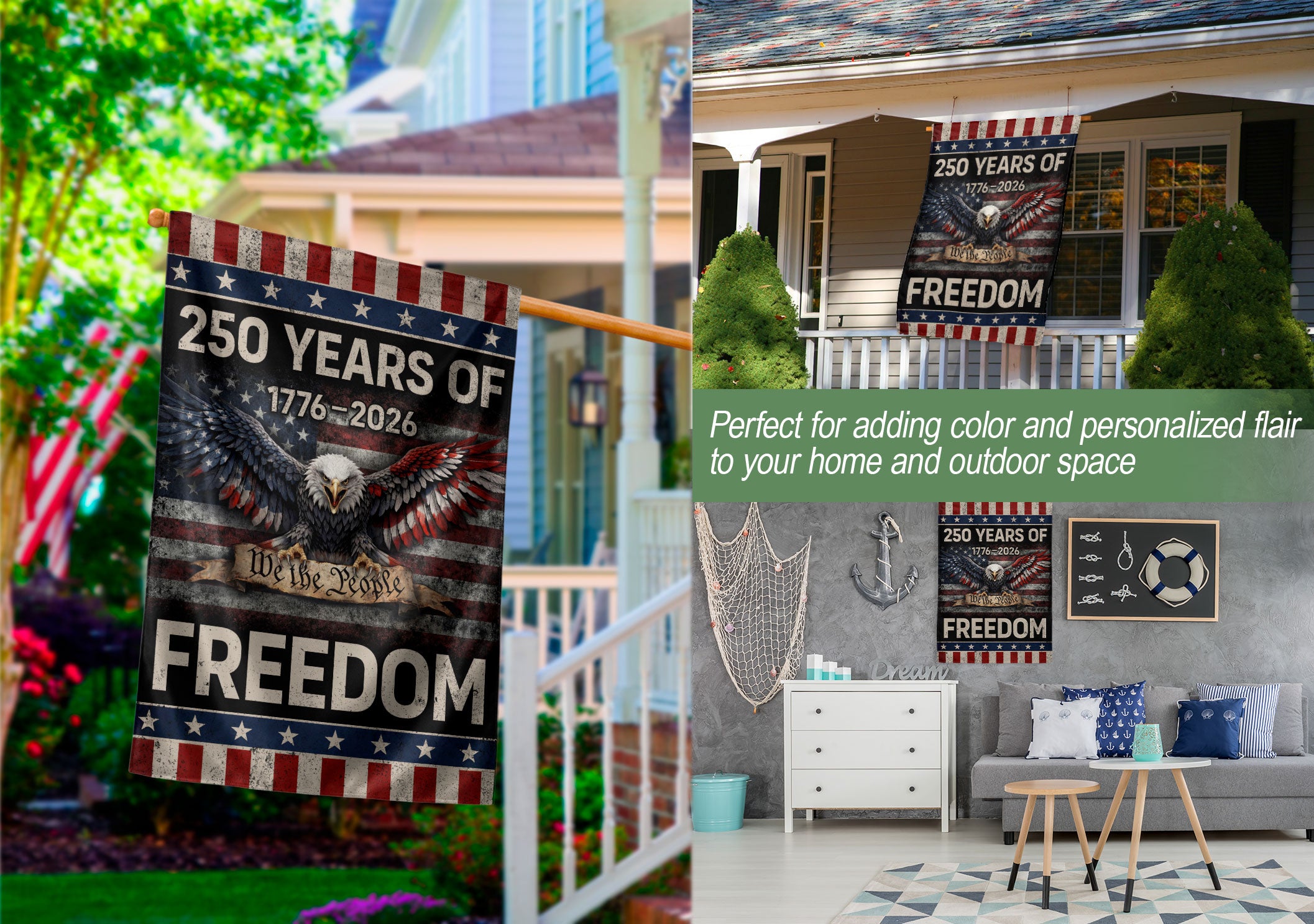 250 Years of Freedom House Flag We The People Eagle 1776-2026 Patriotic 250th Anniversary USA Flag