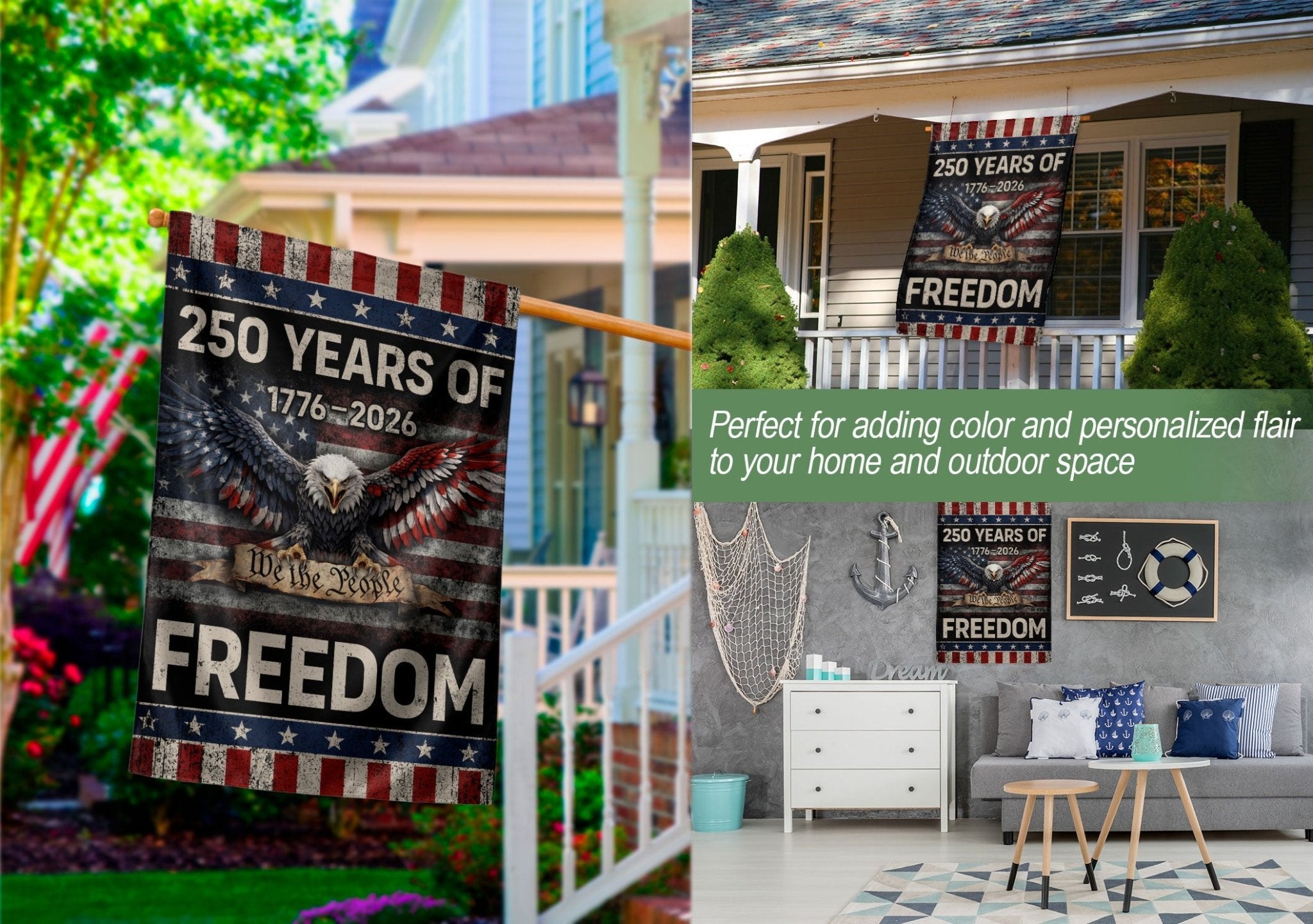 250 Years of Freedom Garden Flag We The People Eagle 1776-2026 Patriotic 250th Anniversary USA Flag - Rust Field Wear
