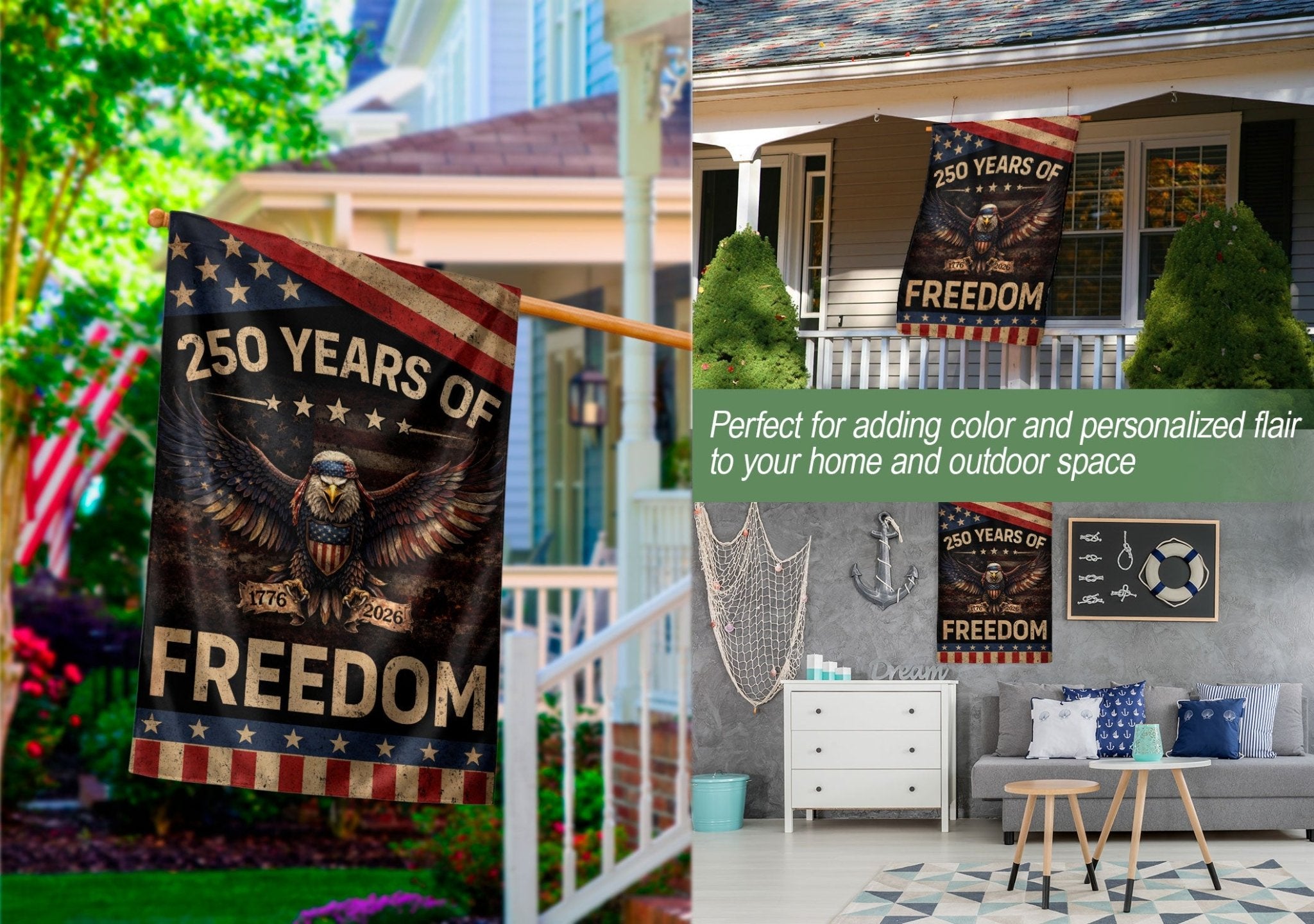 250 Years of Freedom Garden Flag Patriotic Eagle 1776-2026 Vintage 250th Anniversary USA Flag - Rust Field Wear
