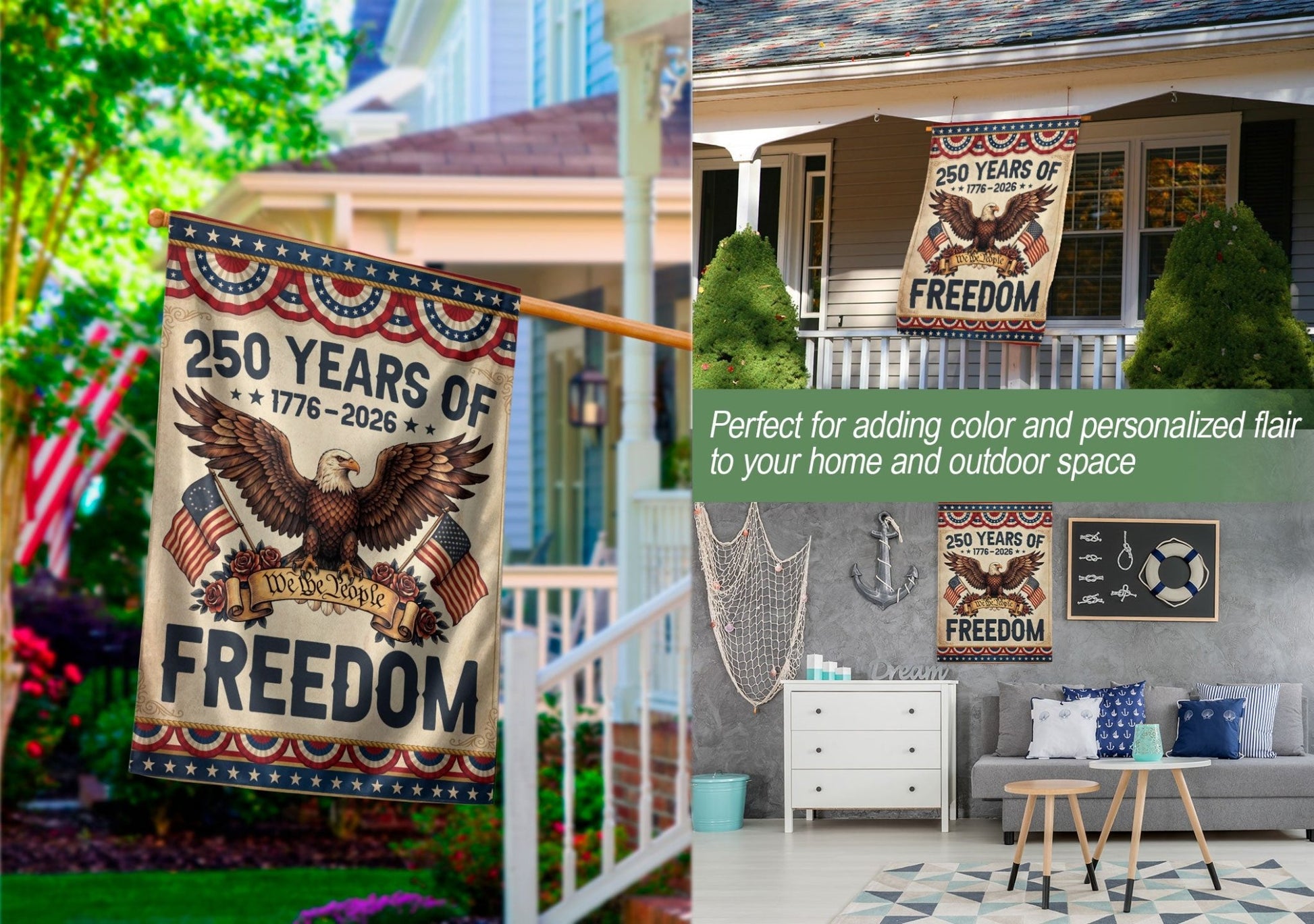 250 Years of Freedom Garden Flag We The People Eagle 1776-2026 Vintage Patriotic 250th Anniversary USA Flag - Rust Field Wear