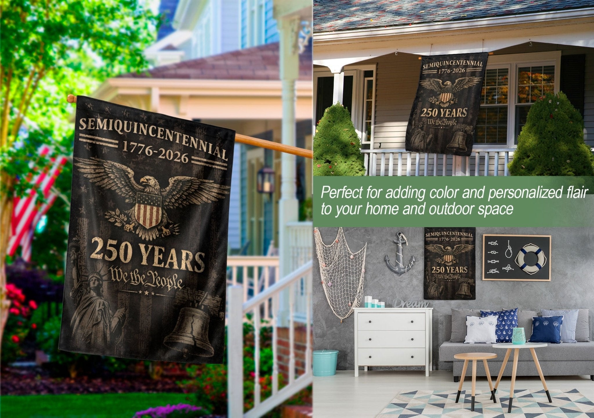 250th Anniversary United States Garden Flag - Liberty Bell & Eagle Patriotic Banner Decor - Rust Field Wear