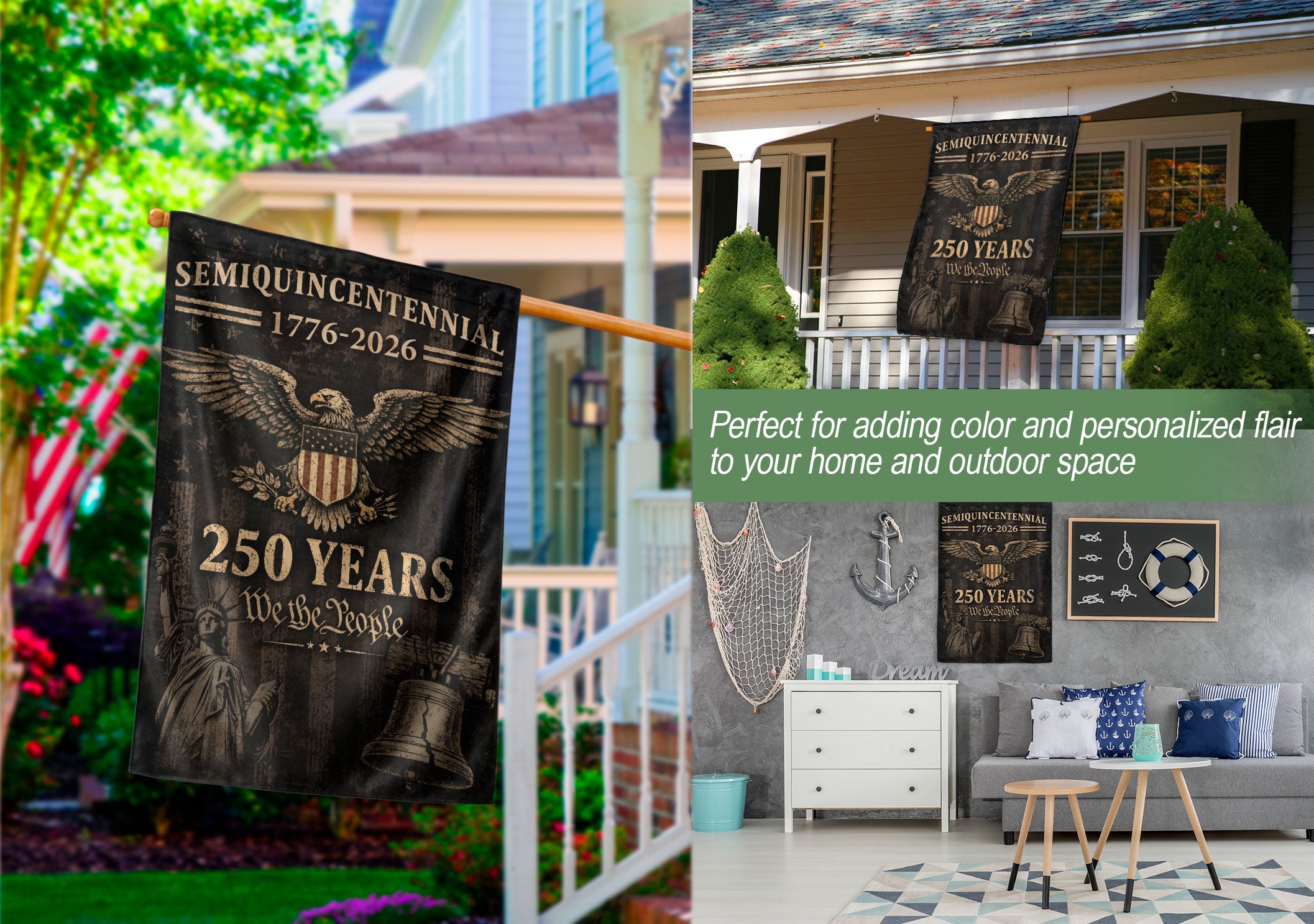 250th Anniversary United States Garden Flag - Liberty Bell & Eagle Patriotic Banner Decor