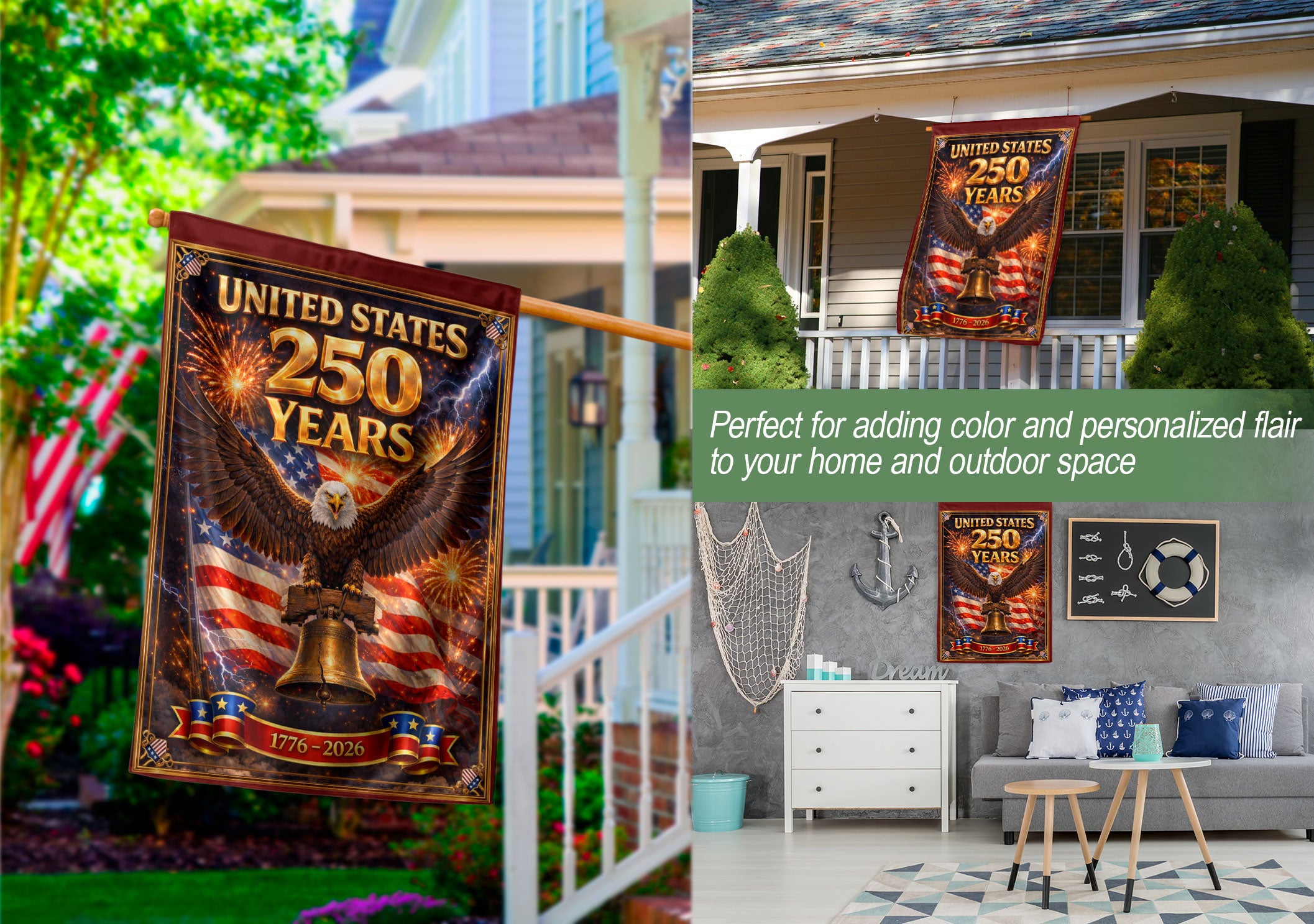 United States 250 Years House Flag - Majestic Eagle & Liberty Bell Patriotic Banner