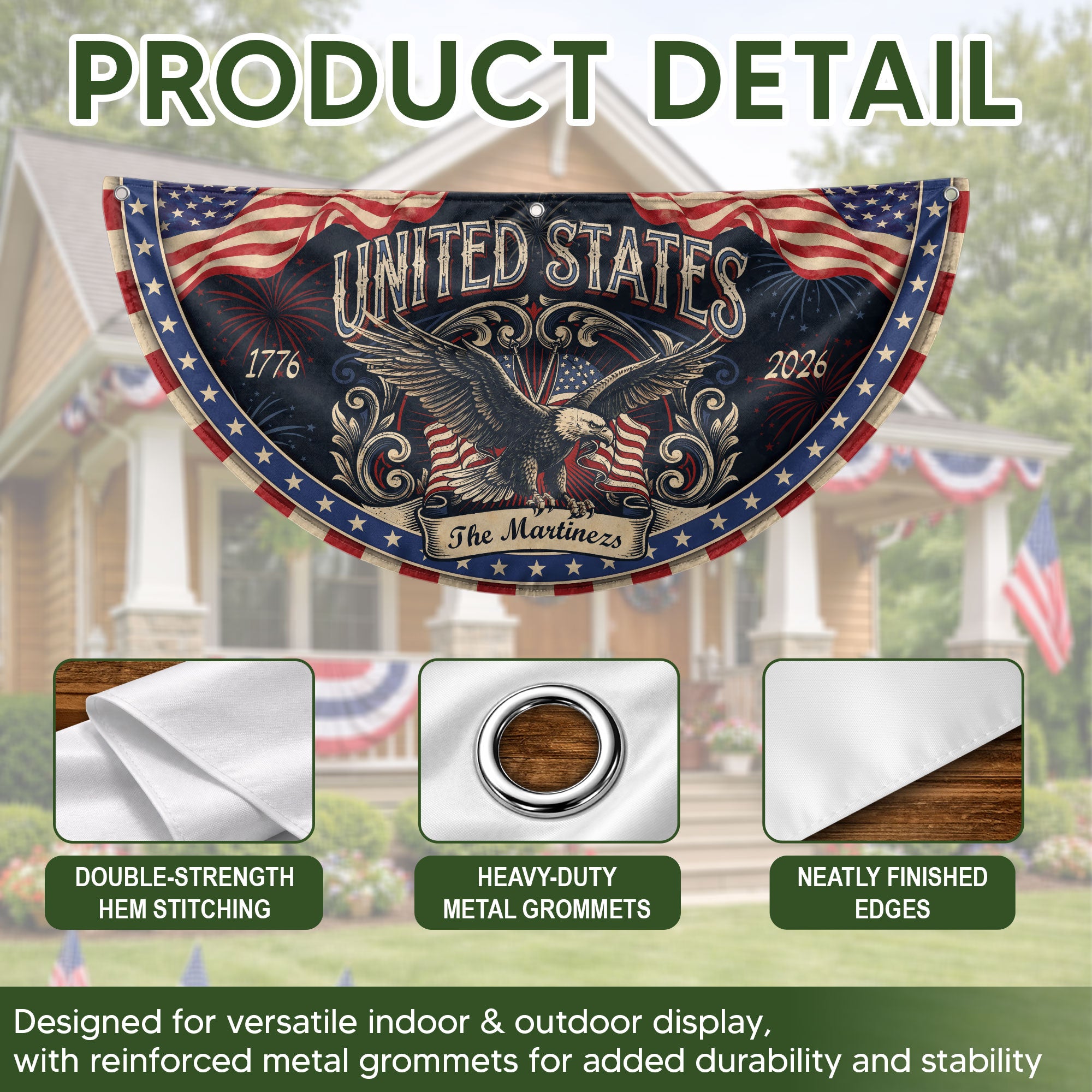 Custom Family Name United States 1776-2026 Patriot Eagle Bunting Fence Flag Banner