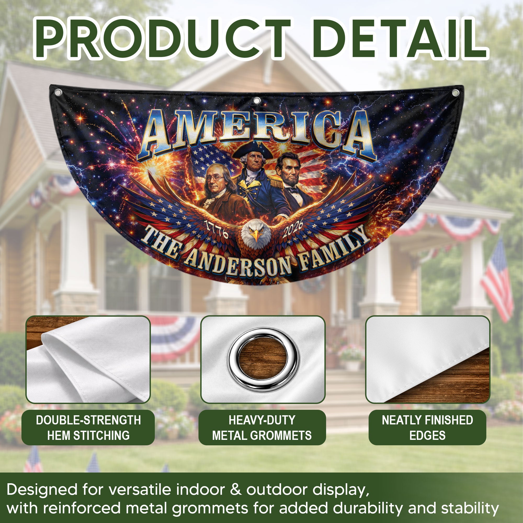 Custom Family Name America 1776-2026 Historical Founding Fathers Patriot Fence Flag