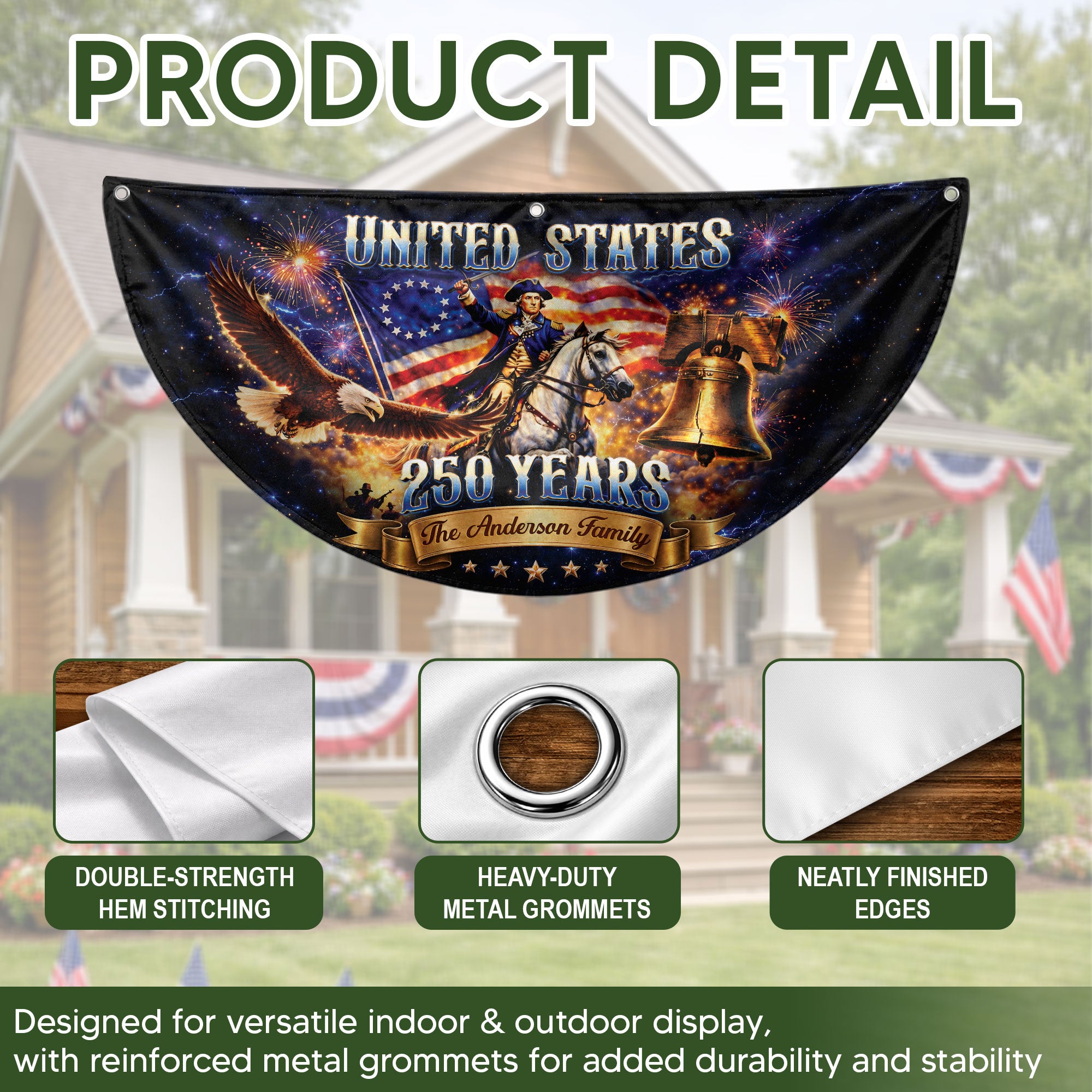 Custom Family Name United States 250 Years George Washington Patriot Eagle Fence Flag