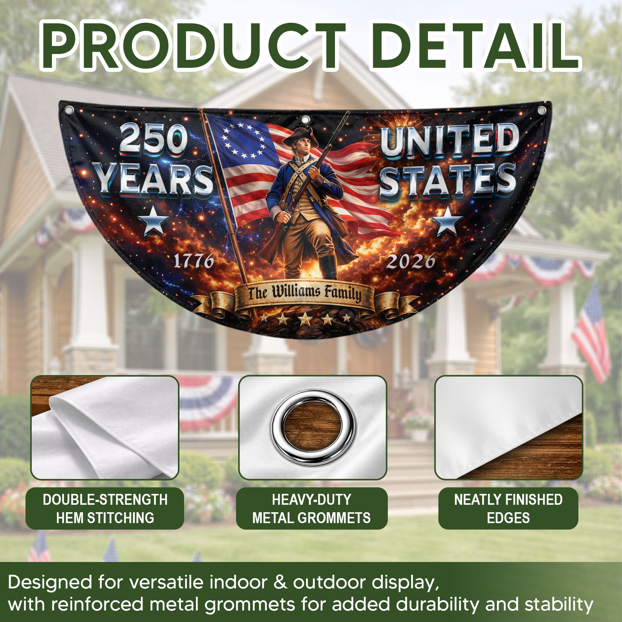 Custom Family Name 1776-2026 United States Patriot Soldier Bunting Banner Fence Flag