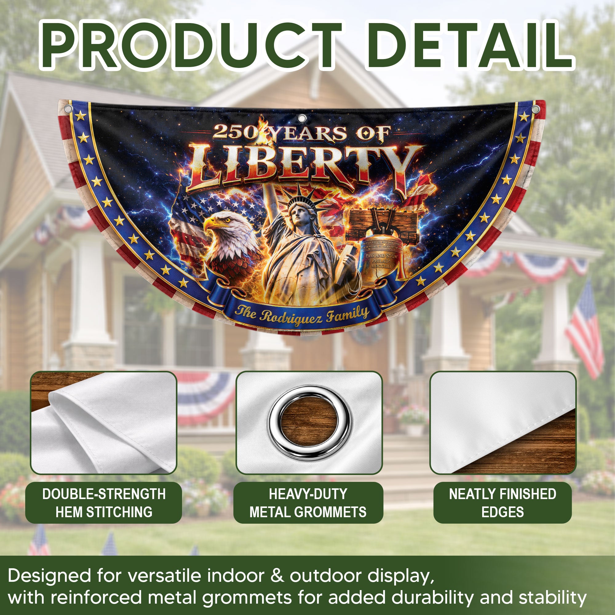 United States 250 Years Custom Family Name Fence Flag - 1776-2026 Patriot Liberty Decor